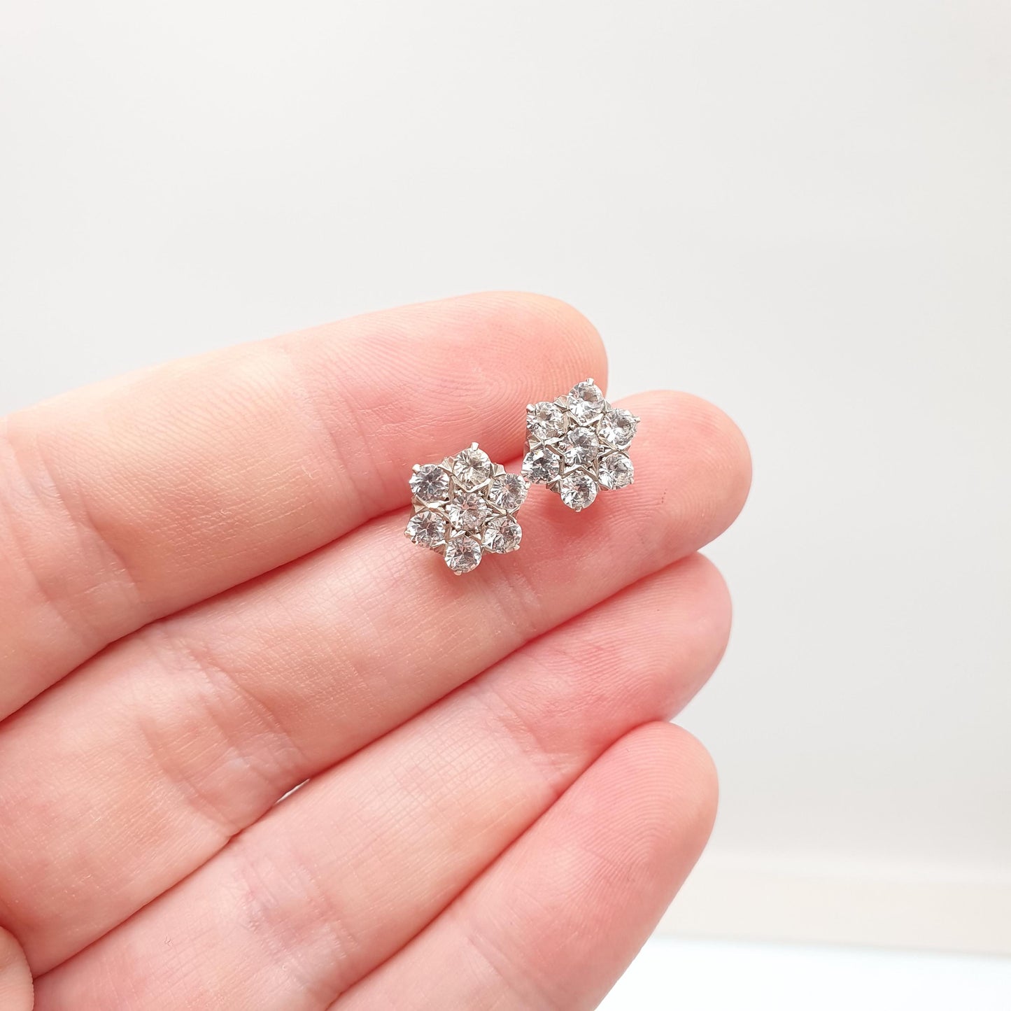 Antique Victorian 9k 9ct Gold White Sapphire Earrings Star Cluster Solid Silver Set Vintage Jewelry Jewellery