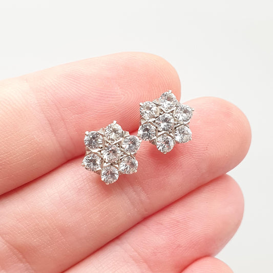 Antique Victorian 9k 9ct Gold White Sapphire Earrings Star Cluster Solid Silver Set Vintage Jewelry Jewellery