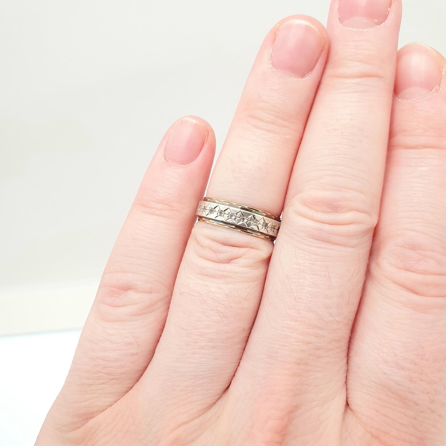 Vintage Solid 9ct Gold Full Eternity Ring X Border White Spinel 9k 375 Band Sparkly Stacker Stacking Jewelry Jewellery