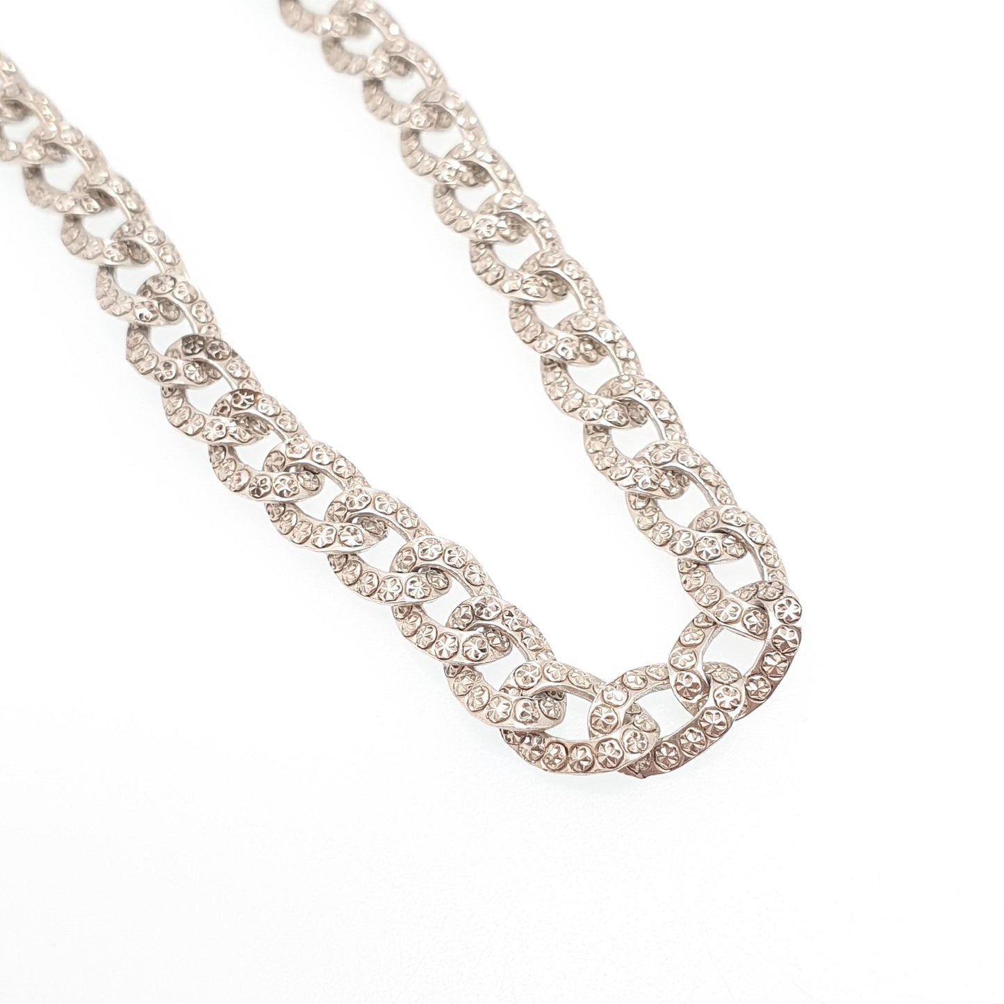 Antique Victorian Solid Silver Patterned Curb Link Bracelet Pastry Cutter Chain 10.23g 21cm Womens Mens Vintage