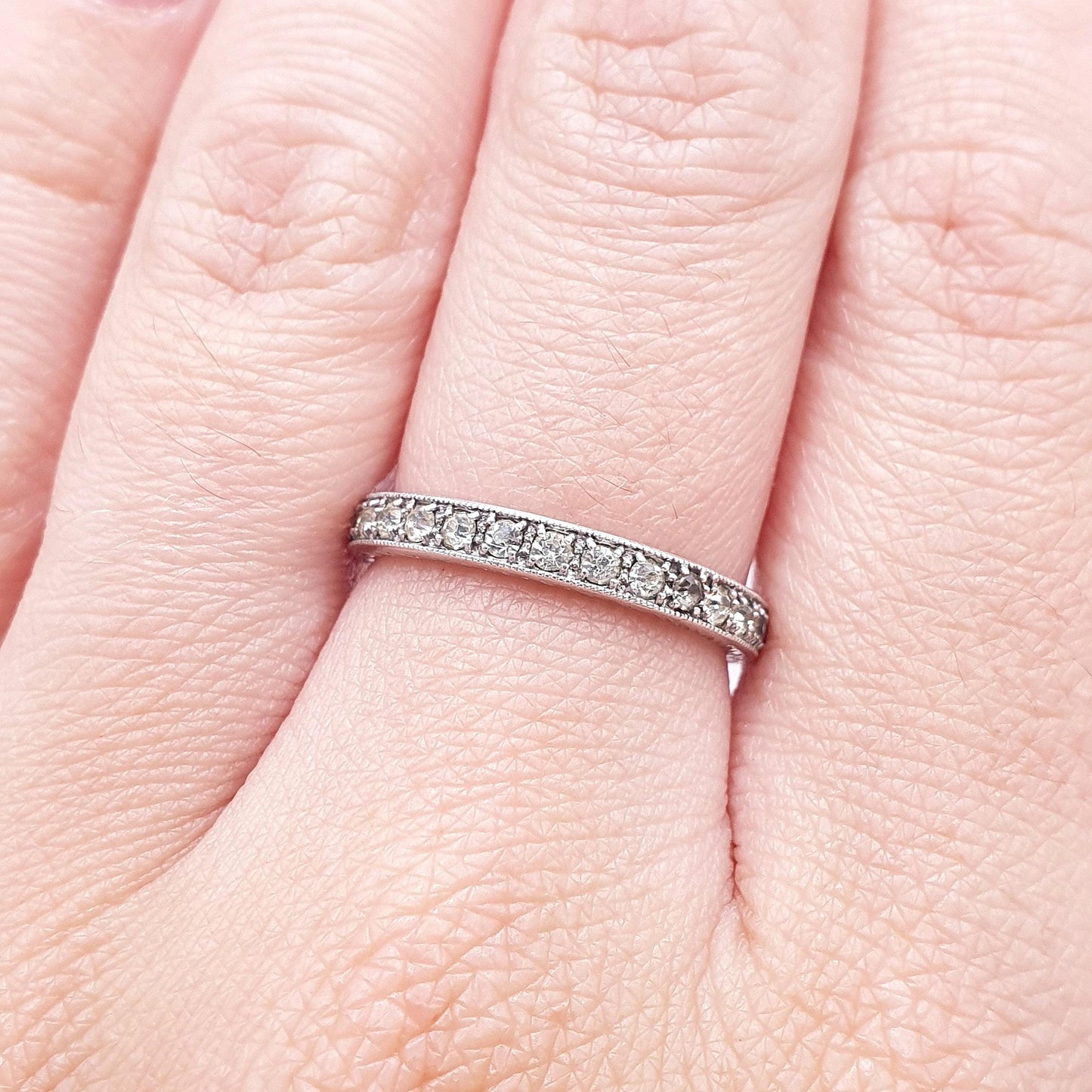 Antique Solid Silver Diamond Paste Eternity Ring Art Deco Vintage Band Stacker Womens Jewelry Jewellery UK N.5 US 7