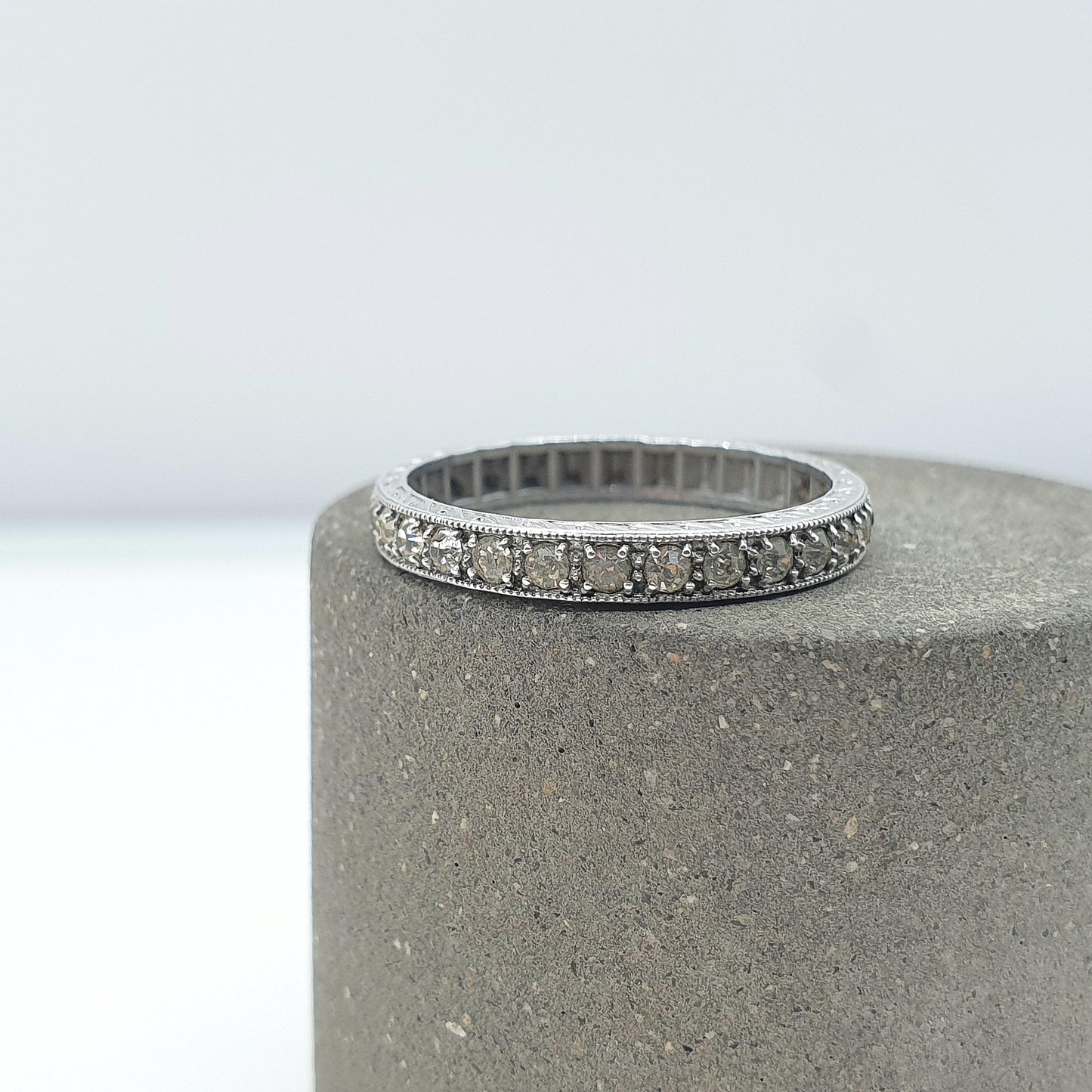 Antique Solid Silver Diamond Paste Eternity Ring Art Deco Vintage Band Stacker Womens Jewelry Jewellery UK N.5 US 7