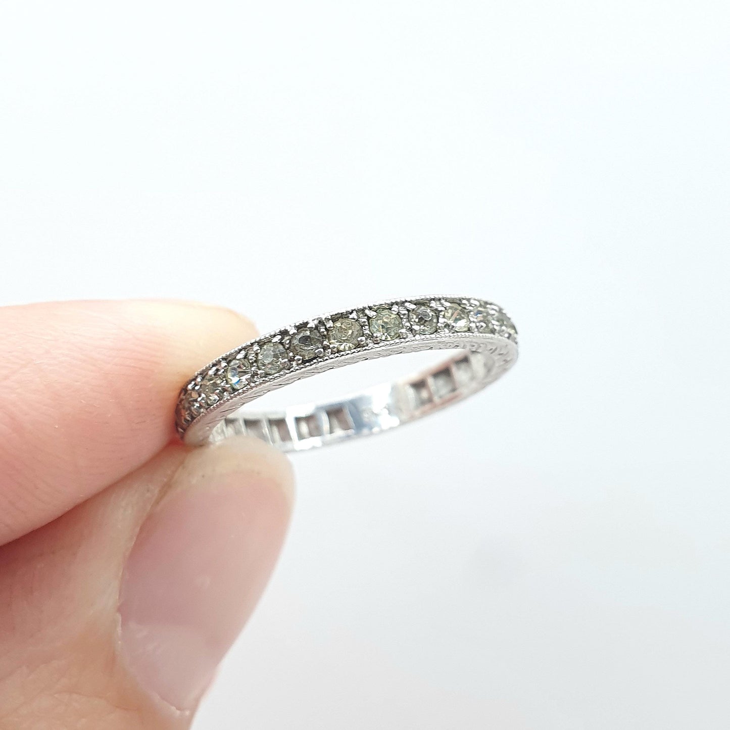 Antique Solid Silver Diamond Paste Eternity Ring Art Deco Vintage Band Stacker Womens Jewelry Jewellery UK N.5 US 7