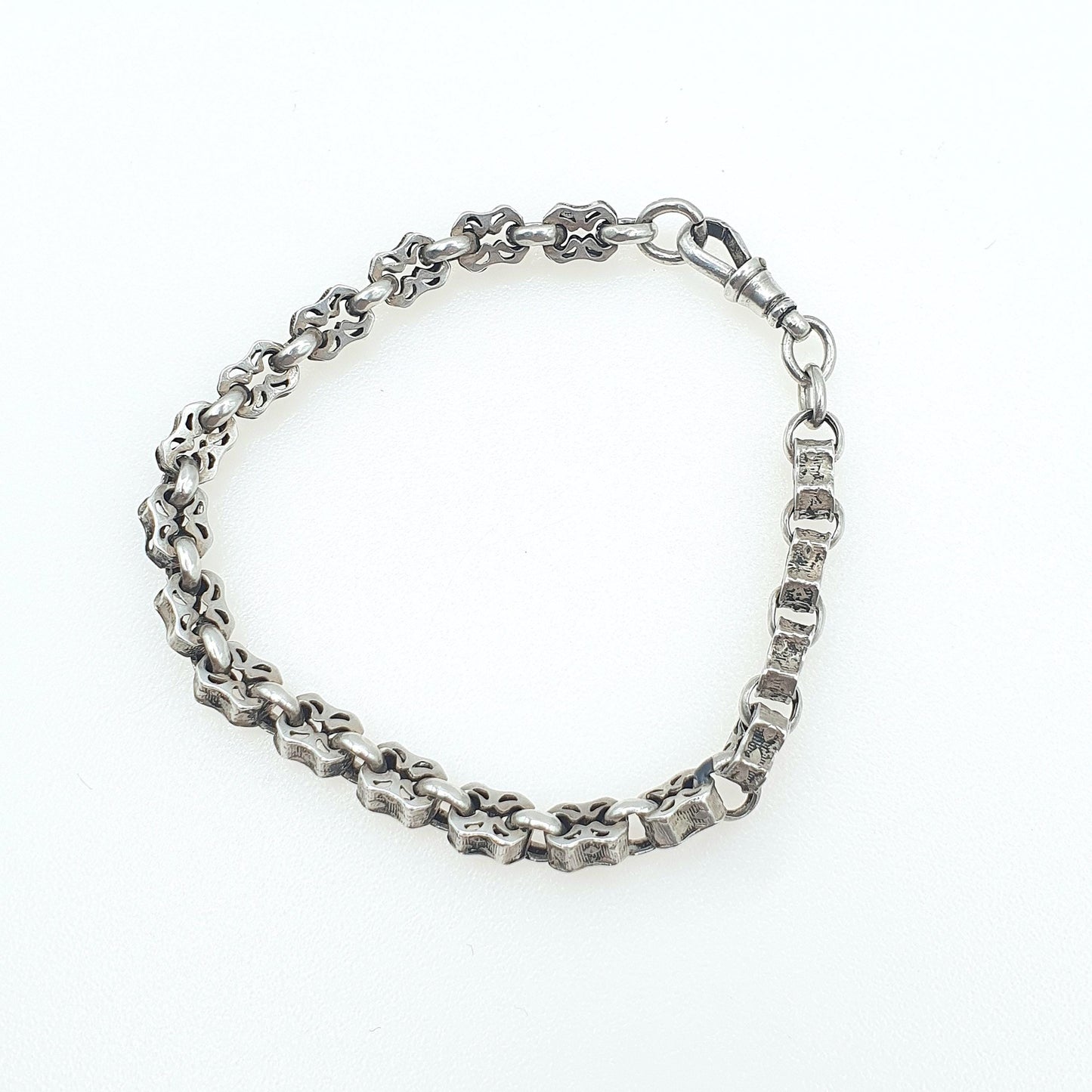 Antique Victorian Fancy Link Bracelet with Dog Clip Stars and Bars Style 7.48g 17.5cm Vintage Womens Jewelry