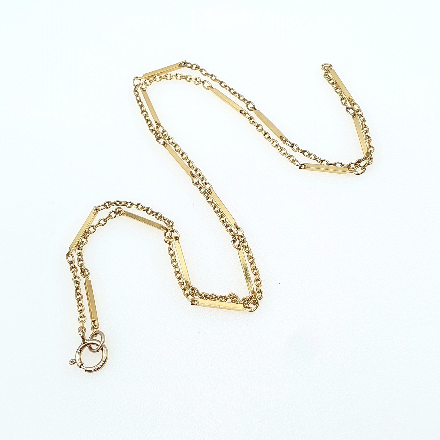 Vintage Rolled Gold Filled Bar and Cable Link Chain Necklace Antique Style 45cm 2.21g Jewelry Jewellery