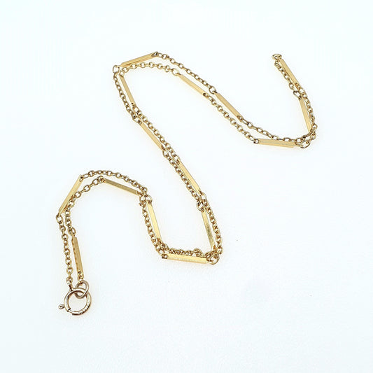 Vintage Rolled Gold Filled Bar and Cable Link Chain Necklace Antique Style 45cm 2.21g Jewelry Jewellery
