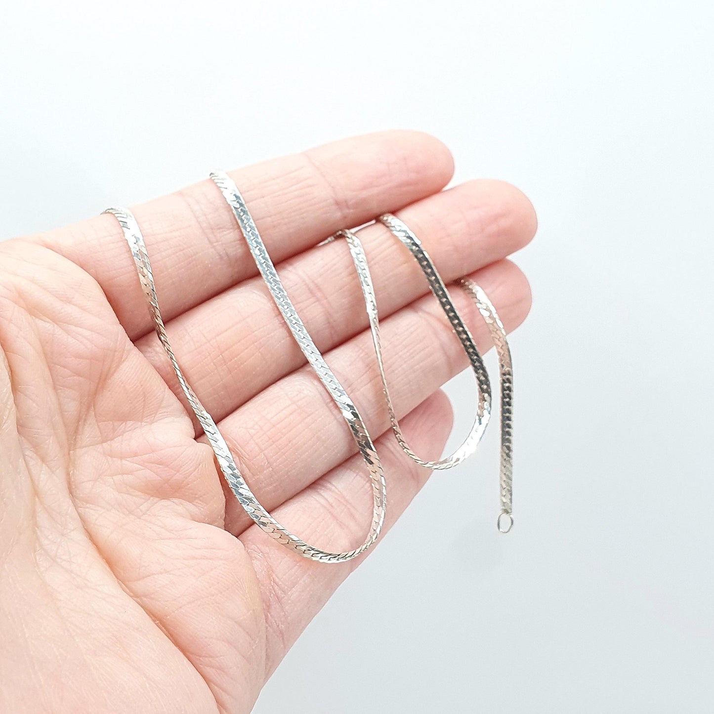 Vintage Sterling Silver Flat Snake Link Chain Necklace Woven 3.89g 40cm Solid 925 Jewellery Jewelry