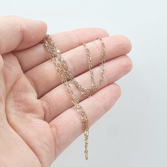 Vintage 9ct Gold Figaro Link Style Chain Necklace Curb Links Solid 9k 9kt 1.41g 41cm  Womens Jewellery Jewelry