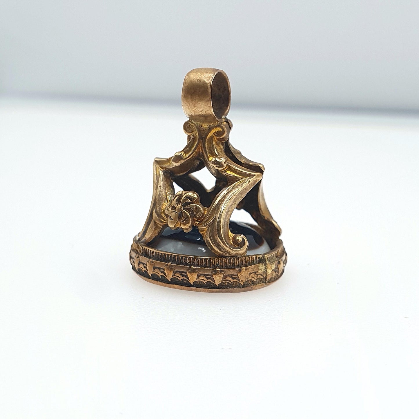 Antique Victorian Agate Fob Pendant Necklace Gold Tone Base Metal Genuine Quartz Gemstone Womens Mens Unisex Jewellery Jewelry