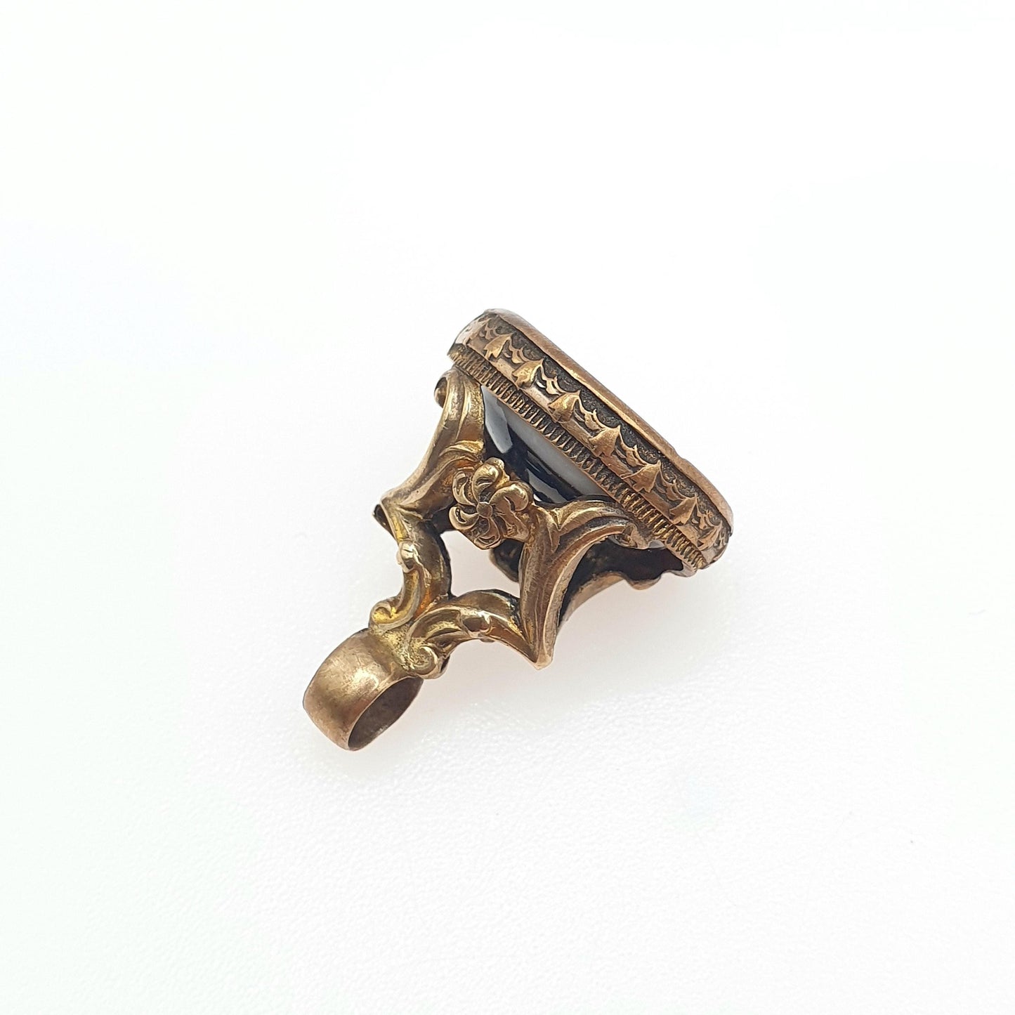 Antique Victorian Agate Fob Pendant Necklace Gold Tone Base Metal Genuine Quartz Gemstone Womens Mens Unisex Jewellery Jewelry
