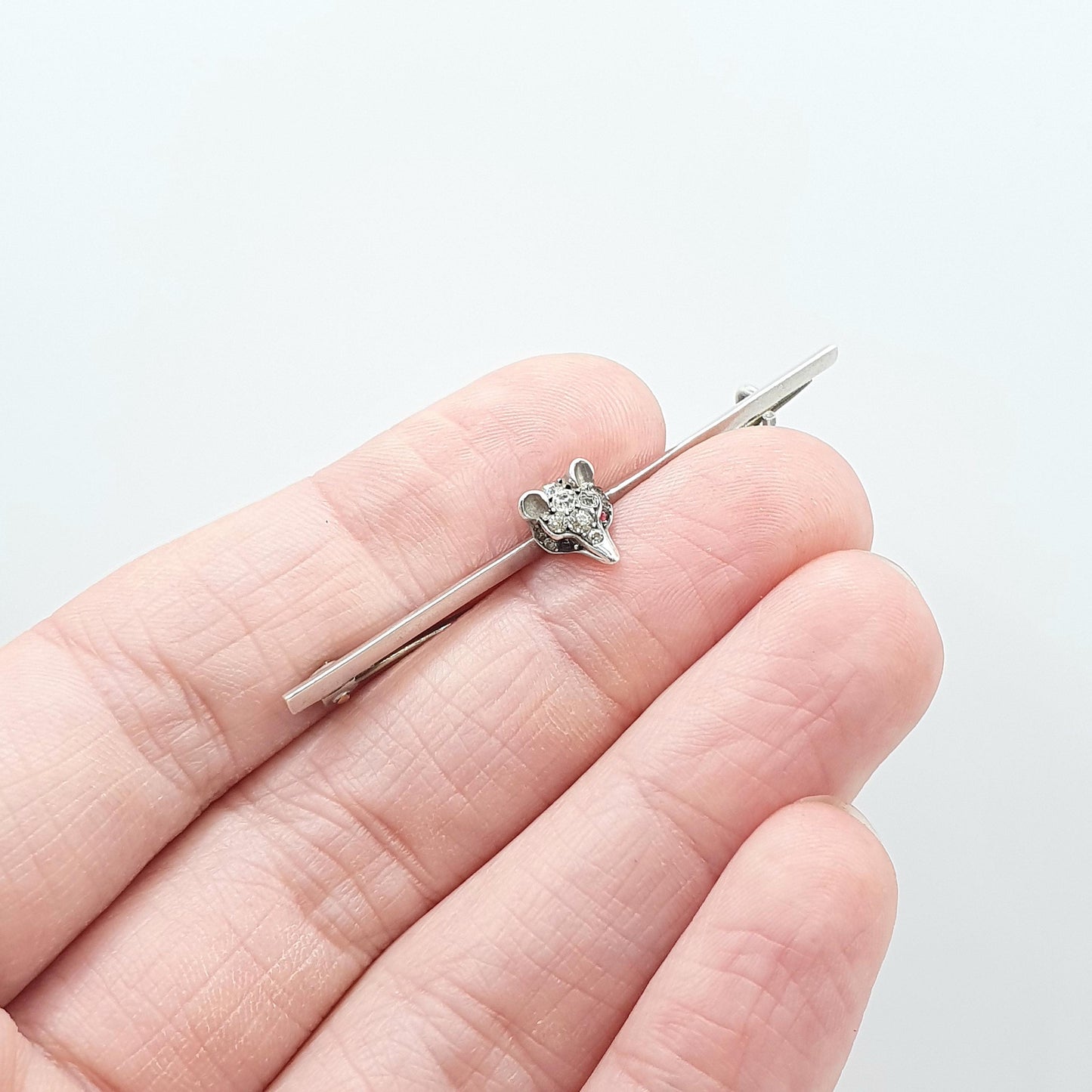 Antique Solid Silver Diamond Paste Fox Bar Brooch Lucky Cunning Cute Vintage Animal Jewelry Jewellery Womens Mens
