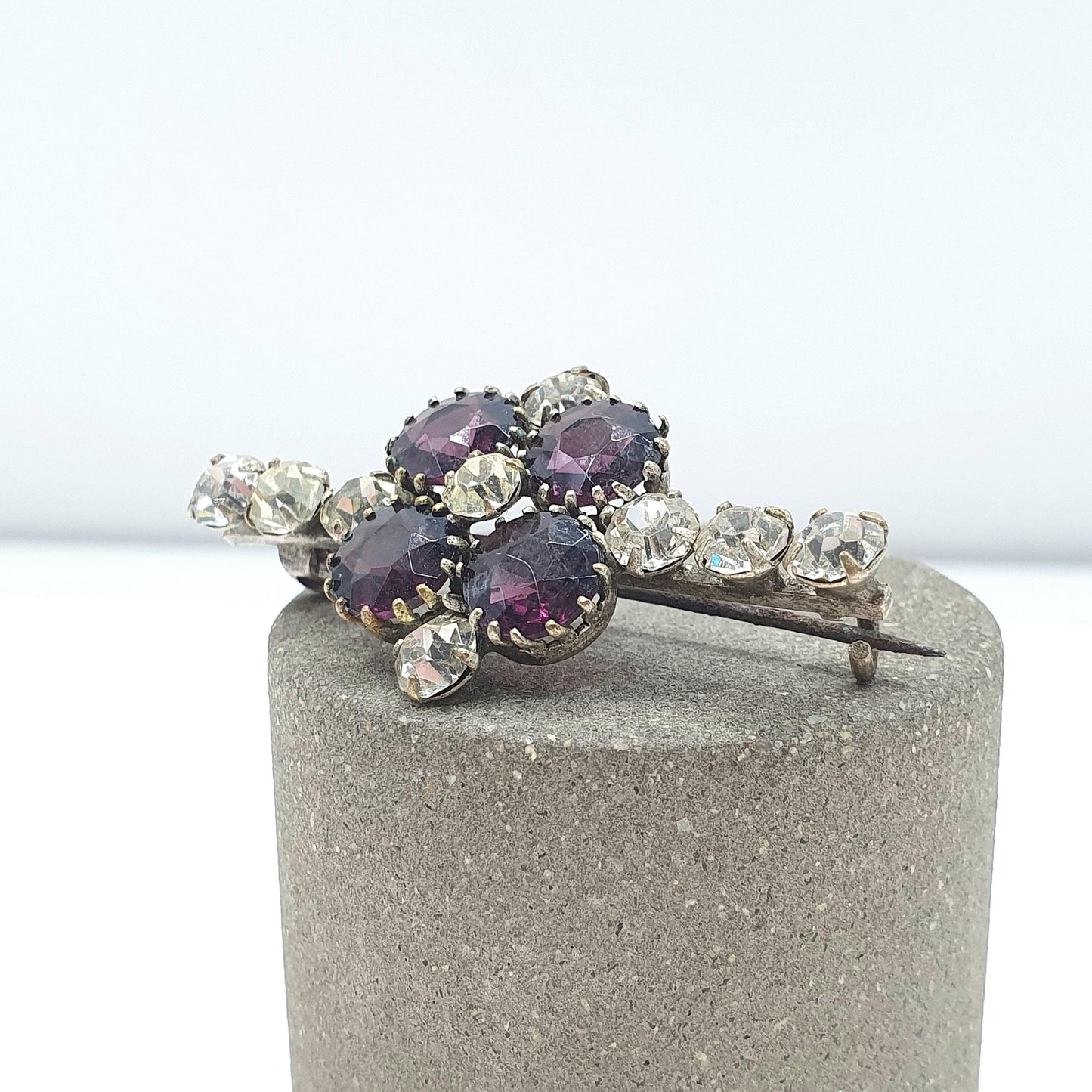 Antique Victorian Amethyst & Diamond Paste Brooch Cruciform Shape Silver Plate Purple Vintage Womens Ladies Jewelry Jewellery
