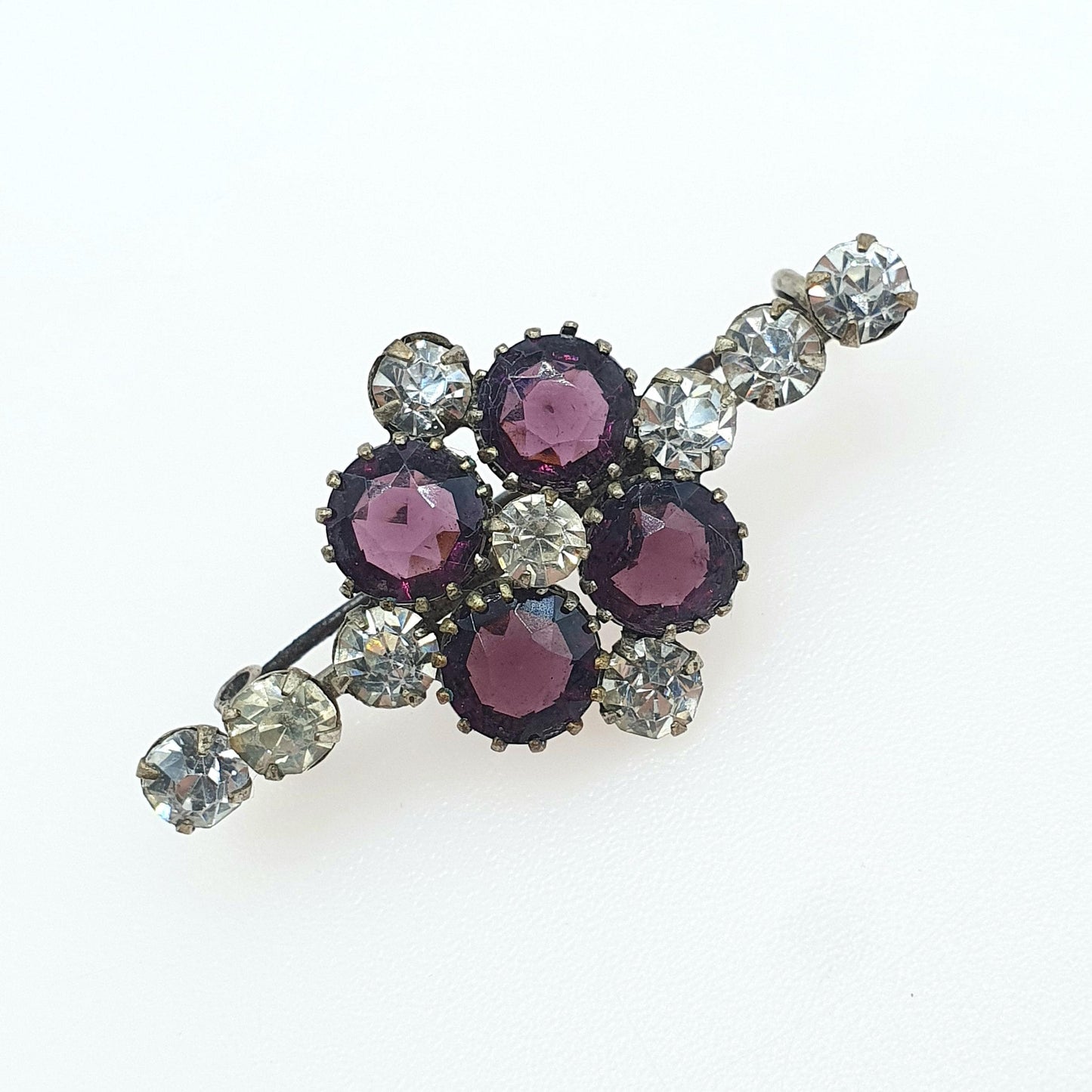 Antique Victorian Amethyst & Diamond Paste Brooch Cruciform Shape Silver Plate Purple Vintage Womens Ladies Jewelry Jewellery