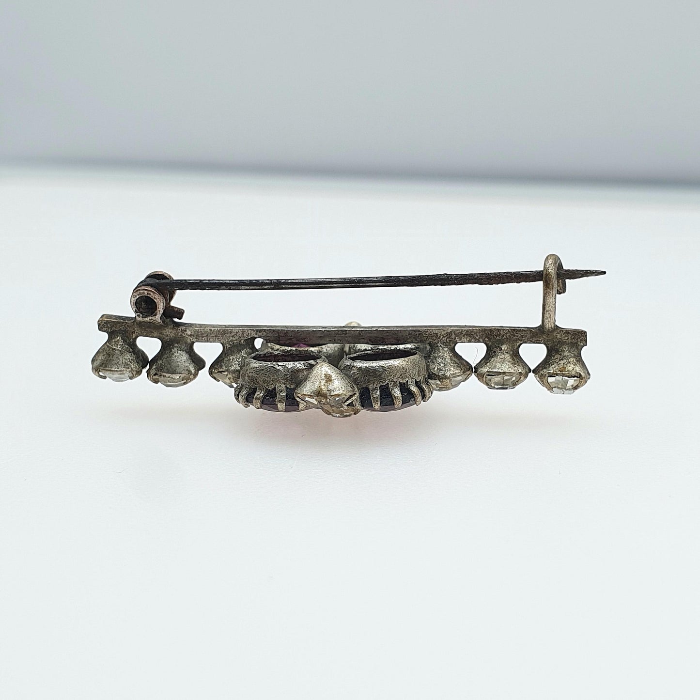 Antique Victorian Amethyst & Diamond Paste Brooch Cruciform Shape Silver Plate Purple Vintage Womens Ladies Jewelry Jewellery