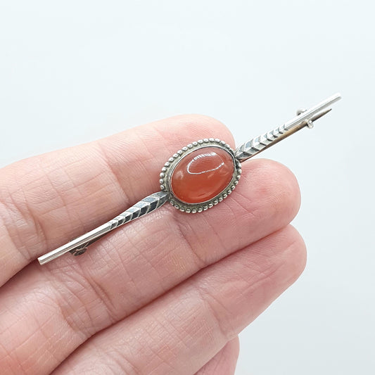 Antique Victorian Solid Silver Carnelian Bar Brooch Oval Cut Natural Gemstone Quartz Gemstone Vintage Jewelry Jewellery