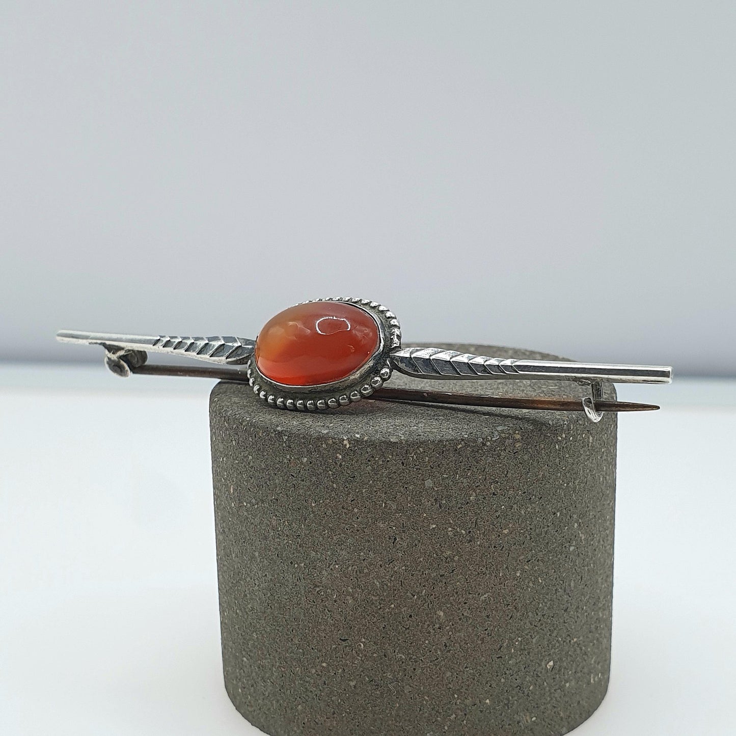 Antique Victorian Solid Silver Carnelian Bar Brooch Oval Cut Natural Gemstone Quartz Gemstone Vintage Jewelry Jewellery