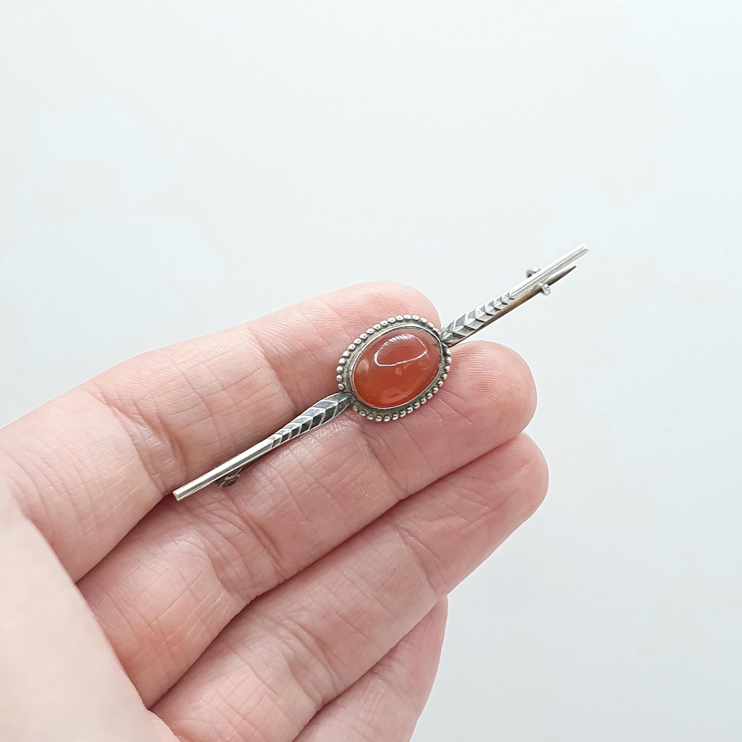 Antique Victorian Solid Silver Carnelian Bar Brooch Oval Cut Natural Gemstone Quartz Gemstone Vintage Jewelry Jewellery