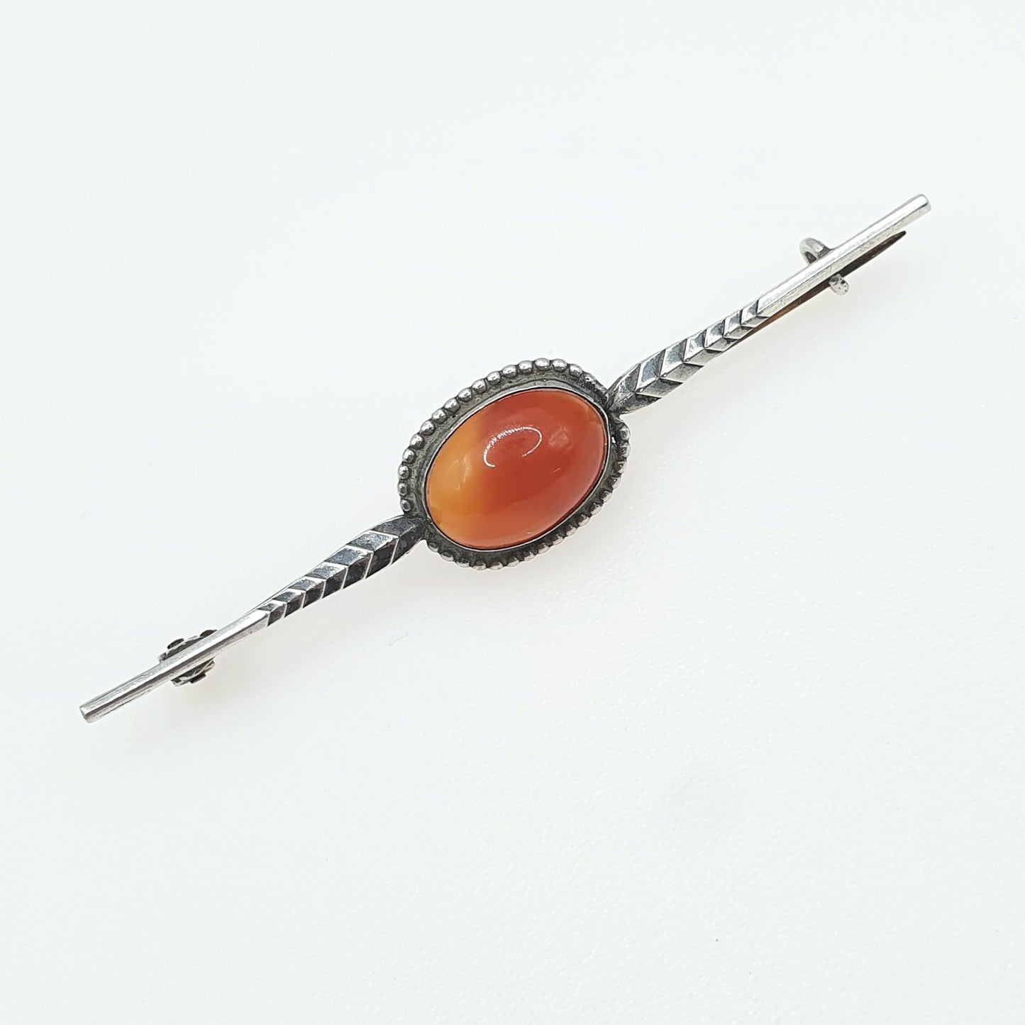 Antique Victorian Solid Silver Carnelian Bar Brooch Oval Cut Natural Gemstone Quartz Gemstone Vintage Jewelry Jewellery