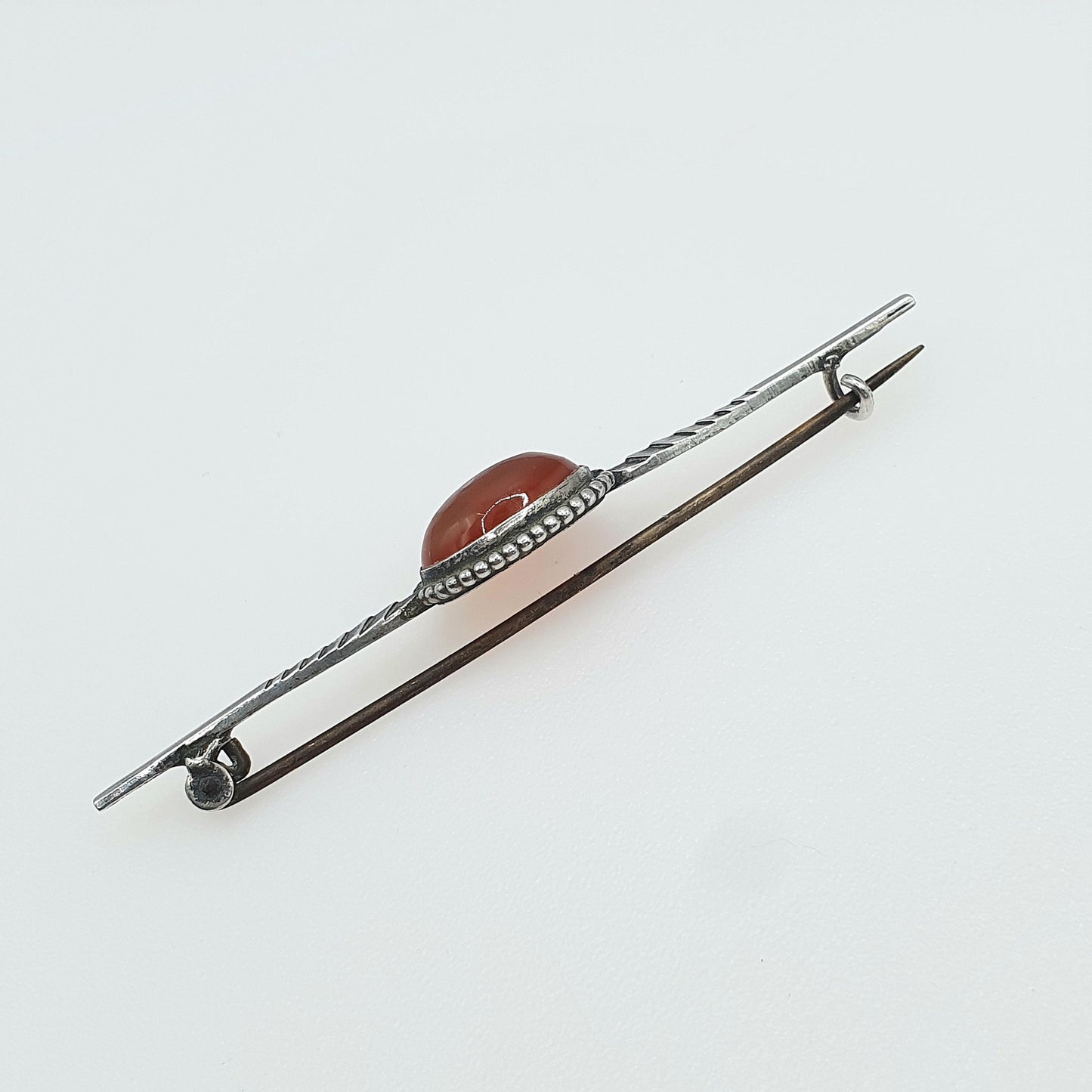 Antique Victorian Solid Silver Carnelian Bar Brooch Oval Cut Natural Gemstone Quartz Gemstone Vintage Jewelry Jewellery