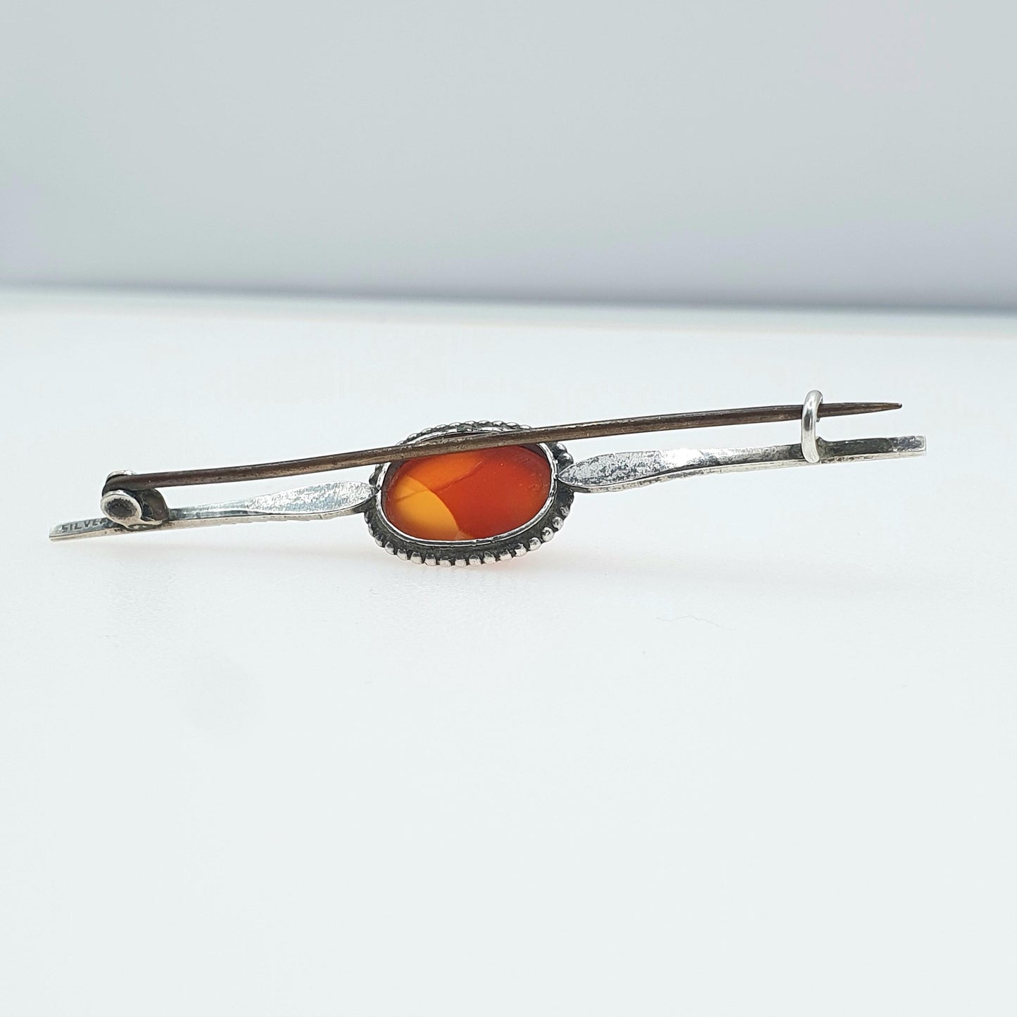 Antique Victorian Solid Silver Carnelian Bar Brooch Oval Cut Natural Gemstone Quartz Gemstone Vintage Jewelry Jewellery