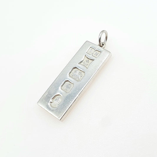 Vintage Sterling Silver Ingot Pendant Bar Necklace Queen Elizabeth 2nd Solid 925 Royal Family Monarchy Womens Jewellery Jewelry
