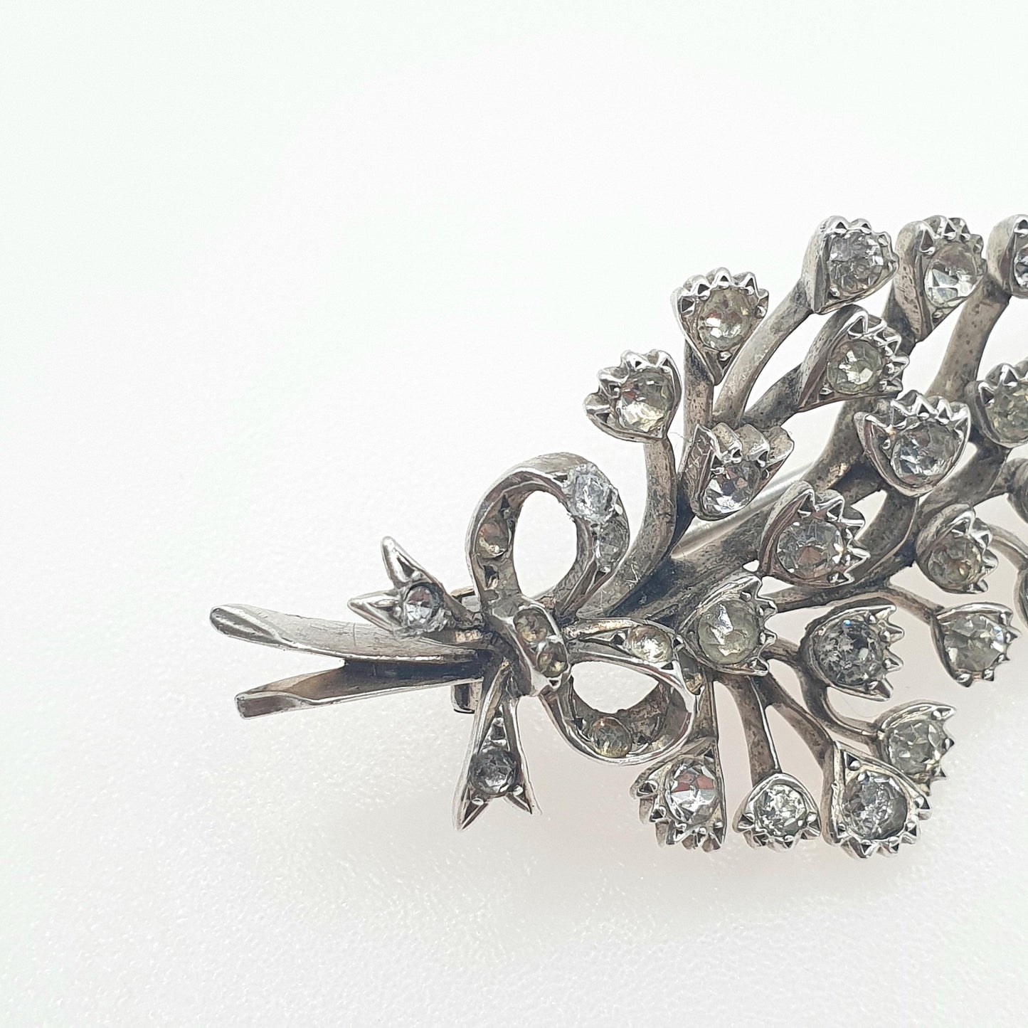 Antique Victorian Solid Silver Diamond Paste Floral Spray Brooch Sparkly Flower Vintage Jewelry Jewellery