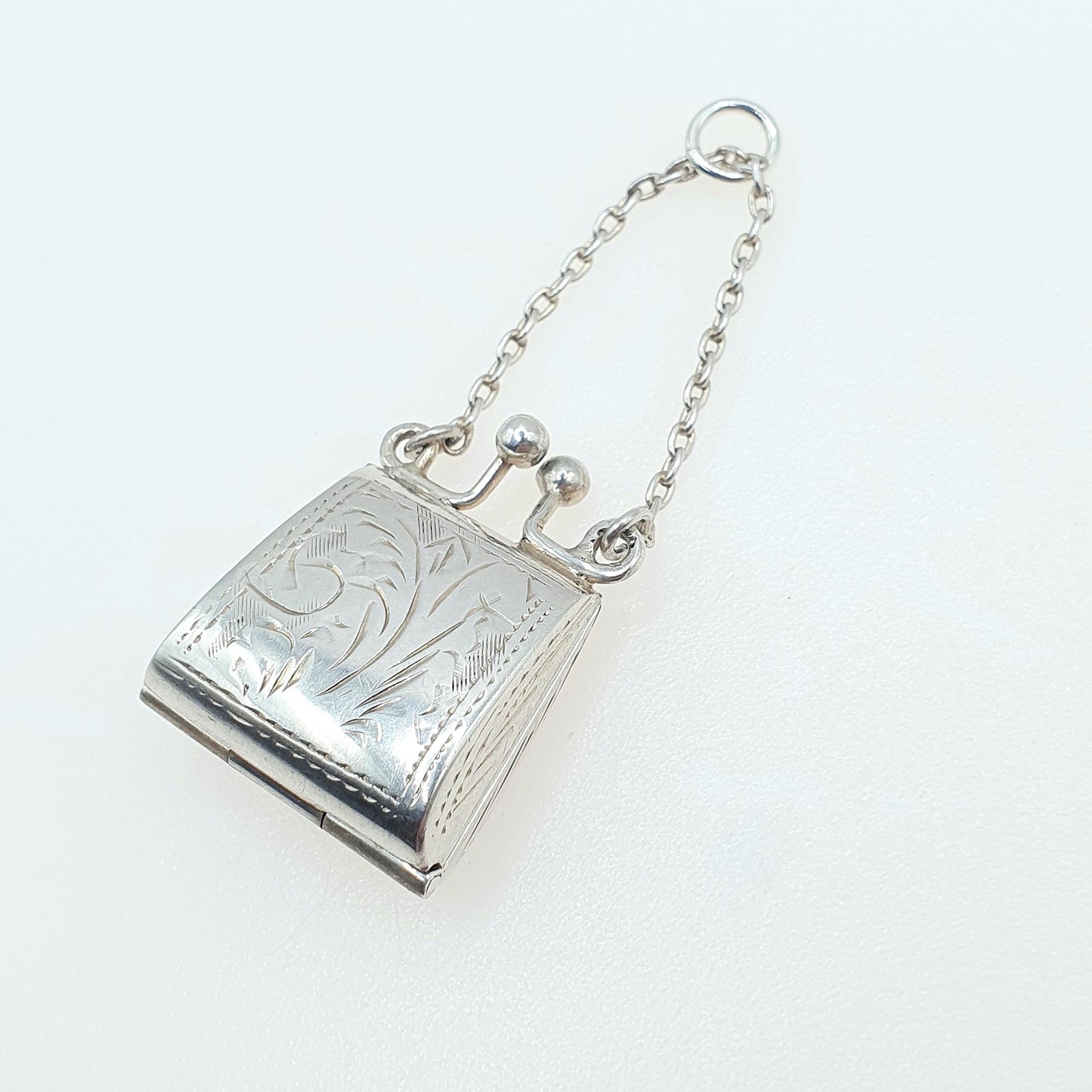 Vintage Sterling Silver Purse Handbag Locket Hand Engraved Pendant Necklace Photo Picture Unisex Jewelry Womens Jewellery