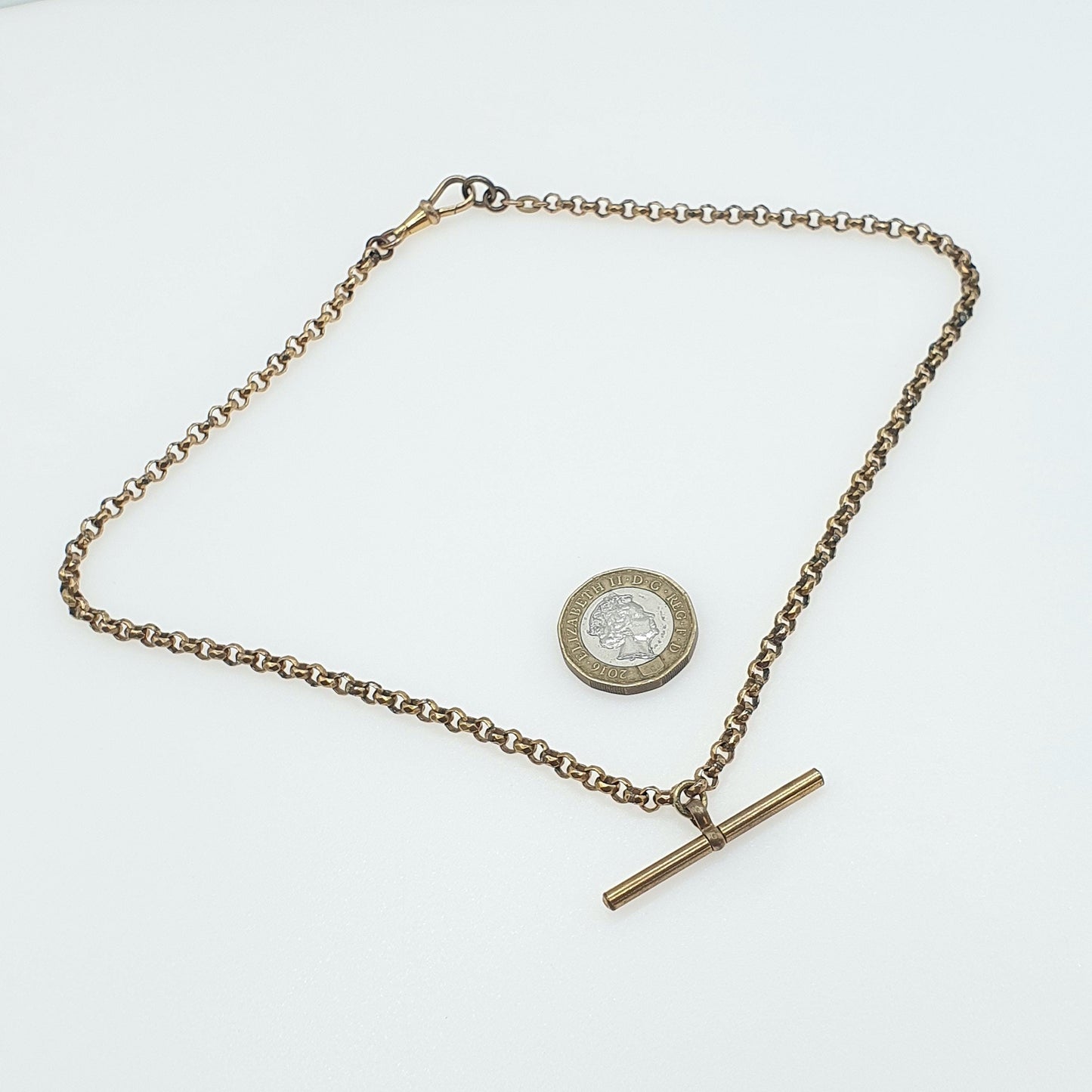 Antique Rolled Gold Belcher Link T Bar Necklace Dog Clip Albert Chain Pocket Watch Gold Filled Vintage Jewellery 44cm 16.99g