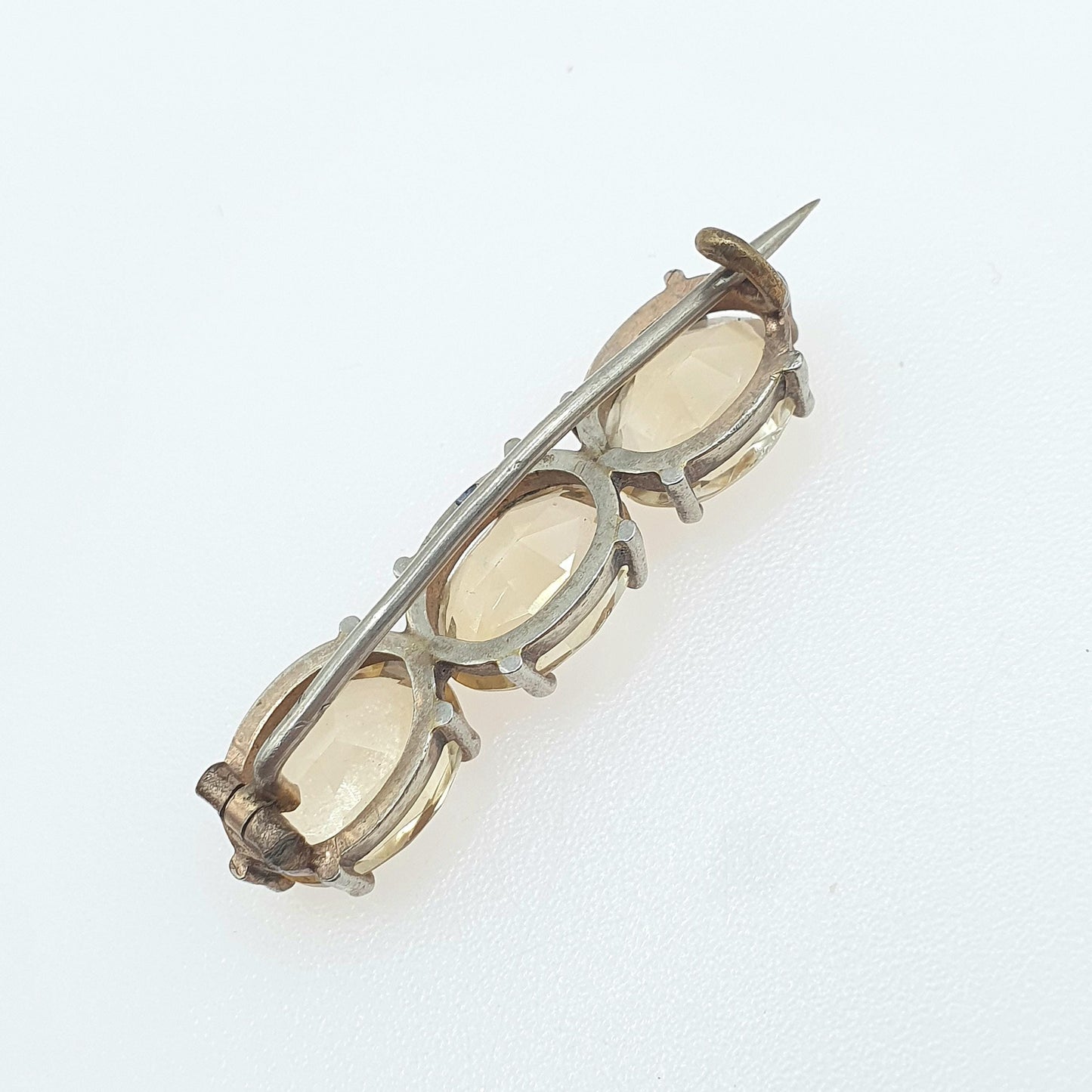 Antique Natural Citrine Brooch Oval Cut Trilogy Genuine Gemstone Base Metal Vintage Womens Jewelry Jewellery