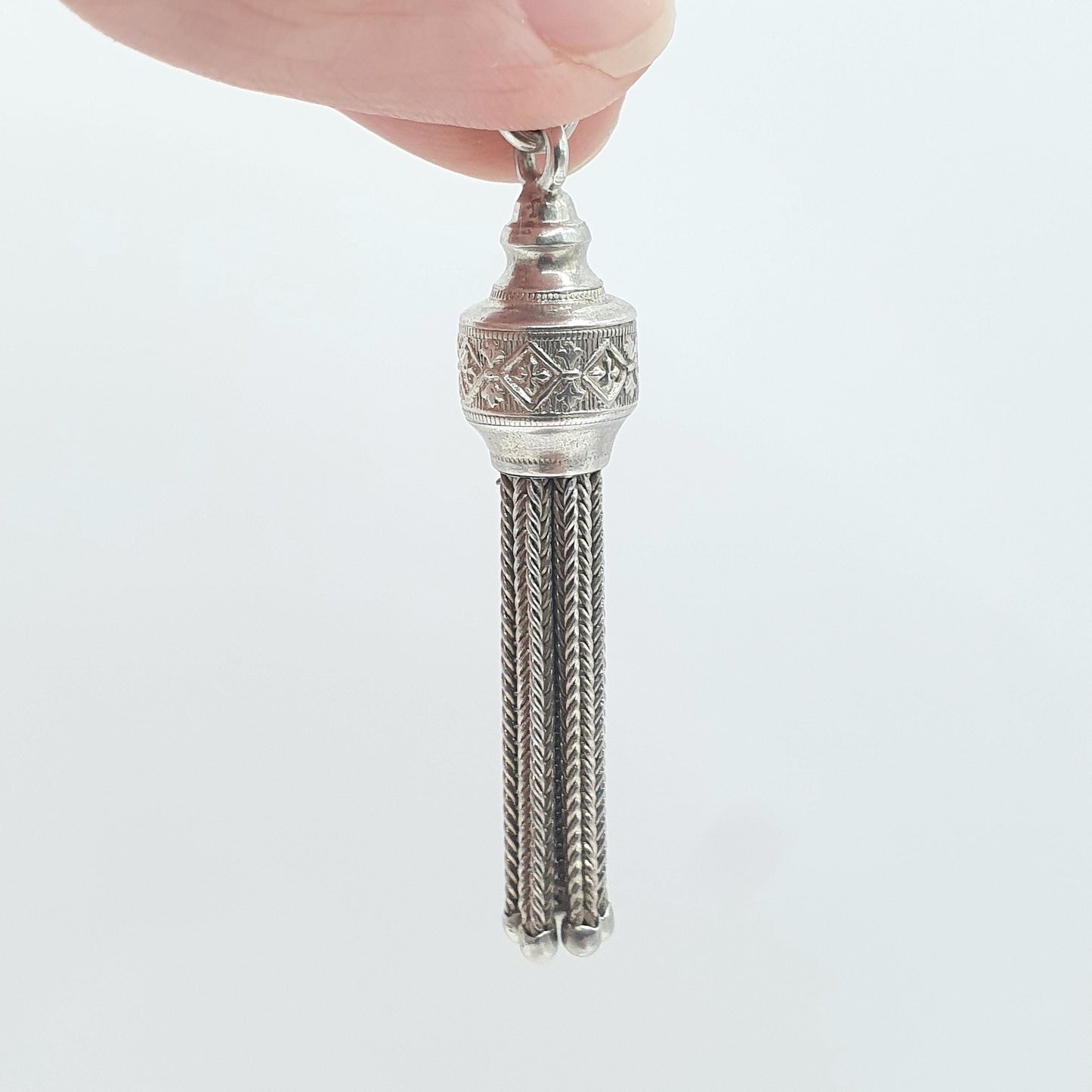 Antique Victorian Solid Silver Tassel Fob Pendant Albertina Chain Charm Foxtail Mens Womens Jewellery Jewelry