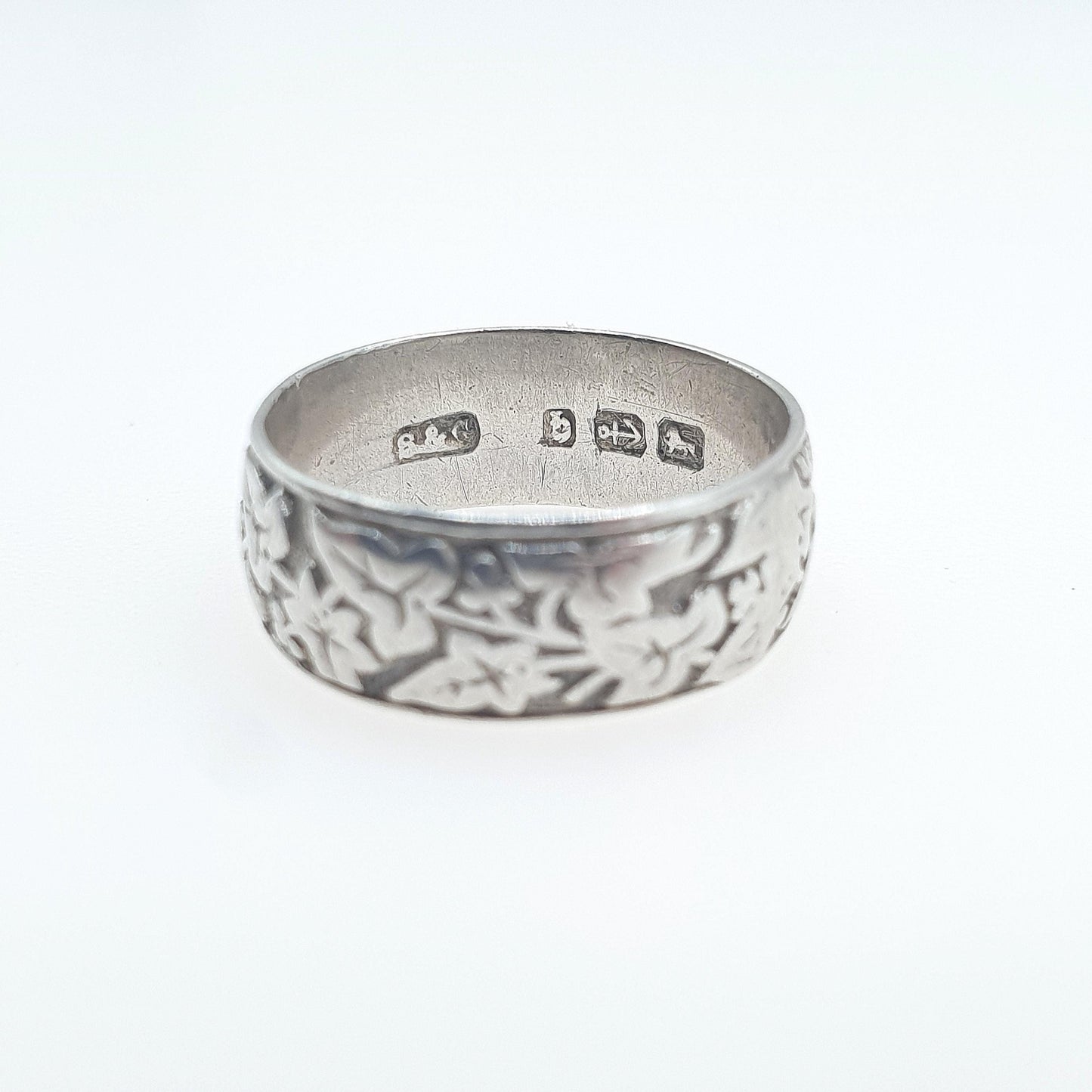 Antique Victorian Sterling Silver Band Ring Chased Ivy Leaf Pattern Foliage UK L US 5.75 Jewelry Womens Mens Womens Jewellery