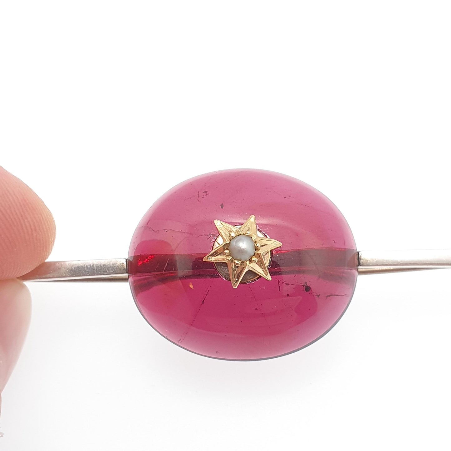 Antique Victorian Solid Silver Domed Garnet Brooch 9ct Gold Star Seed Pearl Genuine Gemstone Vintage Jewelry Jewellery
