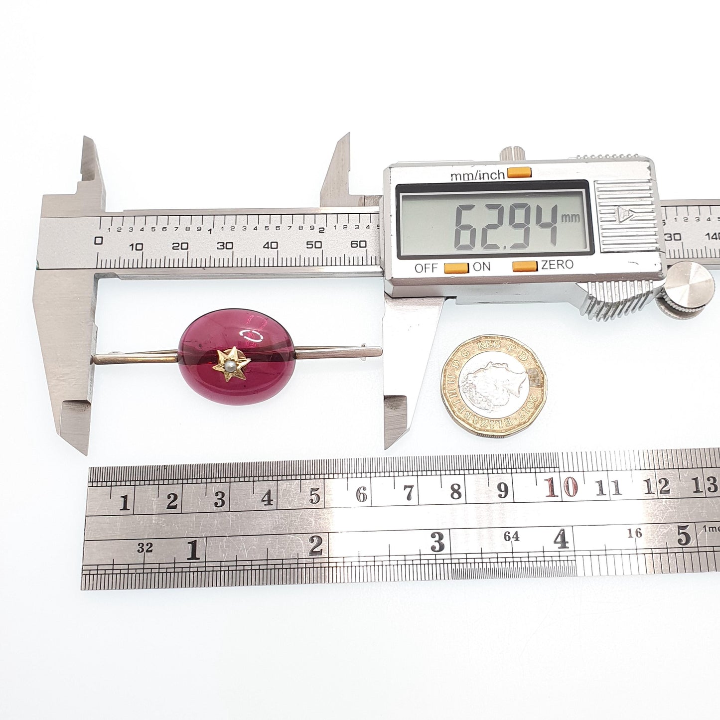Antique Victorian Solid Silver Domed Garnet Brooch 9ct Gold Star Seed Pearl Genuine Gemstone Vintage Jewelry Jewellery