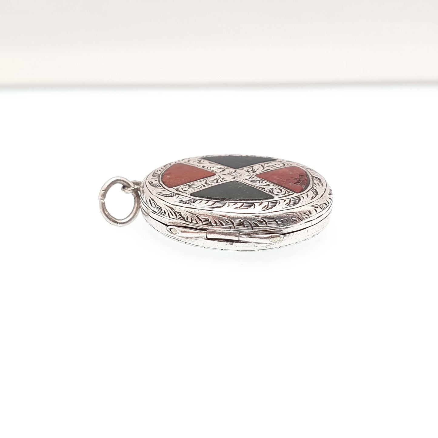Antique Victorian Solid Silver Scottish Agate Locket Bloodstone & Jasper Genuine Gemstone Pendant Necklace Vintage