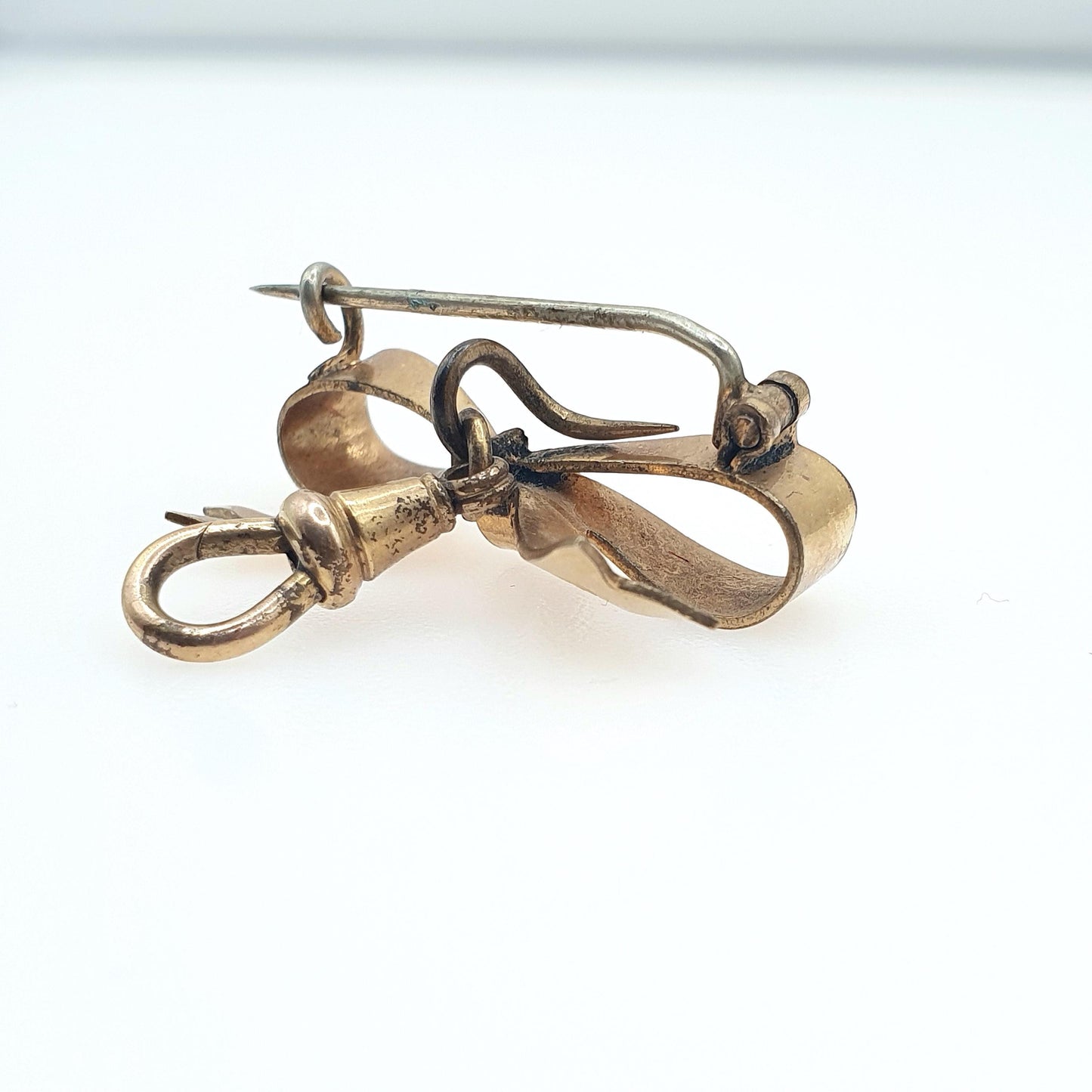 Antique Victorian Rolled Gold Bow Brooch Nurse Fob With Dog Clip Gold Filled Vintage Womens Ladies Jewelry Jewellery
