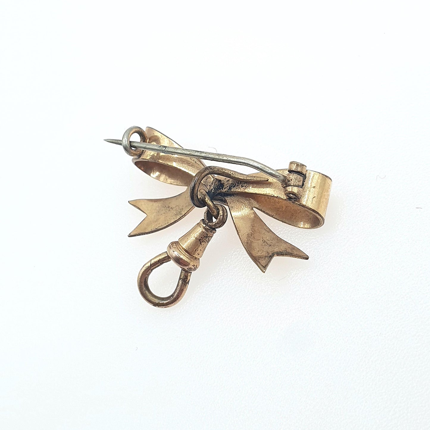 Antique Victorian Rolled Gold Bow Brooch Nurse Fob With Dog Clip Gold Filled Vintage Womens Ladies Jewelry Jewellery