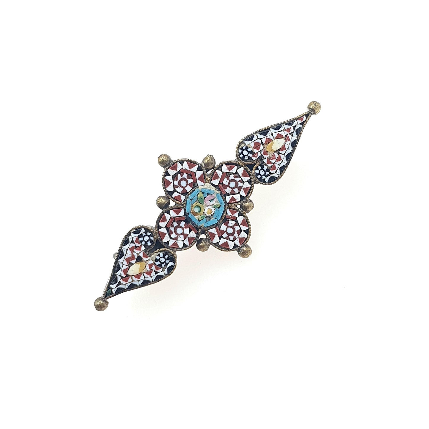Antique Victorian Micro Mosaic Brooch Micromosaic Cruciform Shape Gold Tone Base Metal Jewelry Jewellery Womens Mens