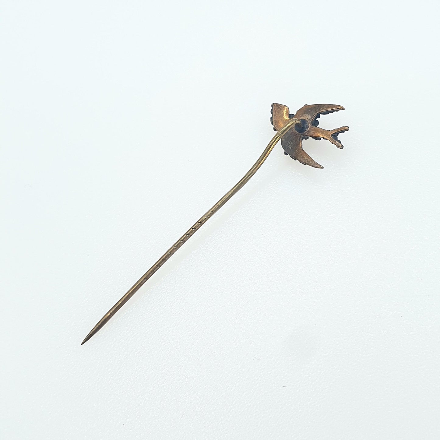 Antique Victorian Diamond Paste Bird Stick Pin Lapel Pin Swallow Gold Tone Base Metal Vintage Jacket Coat Mens Gents Jewelry Jewellery