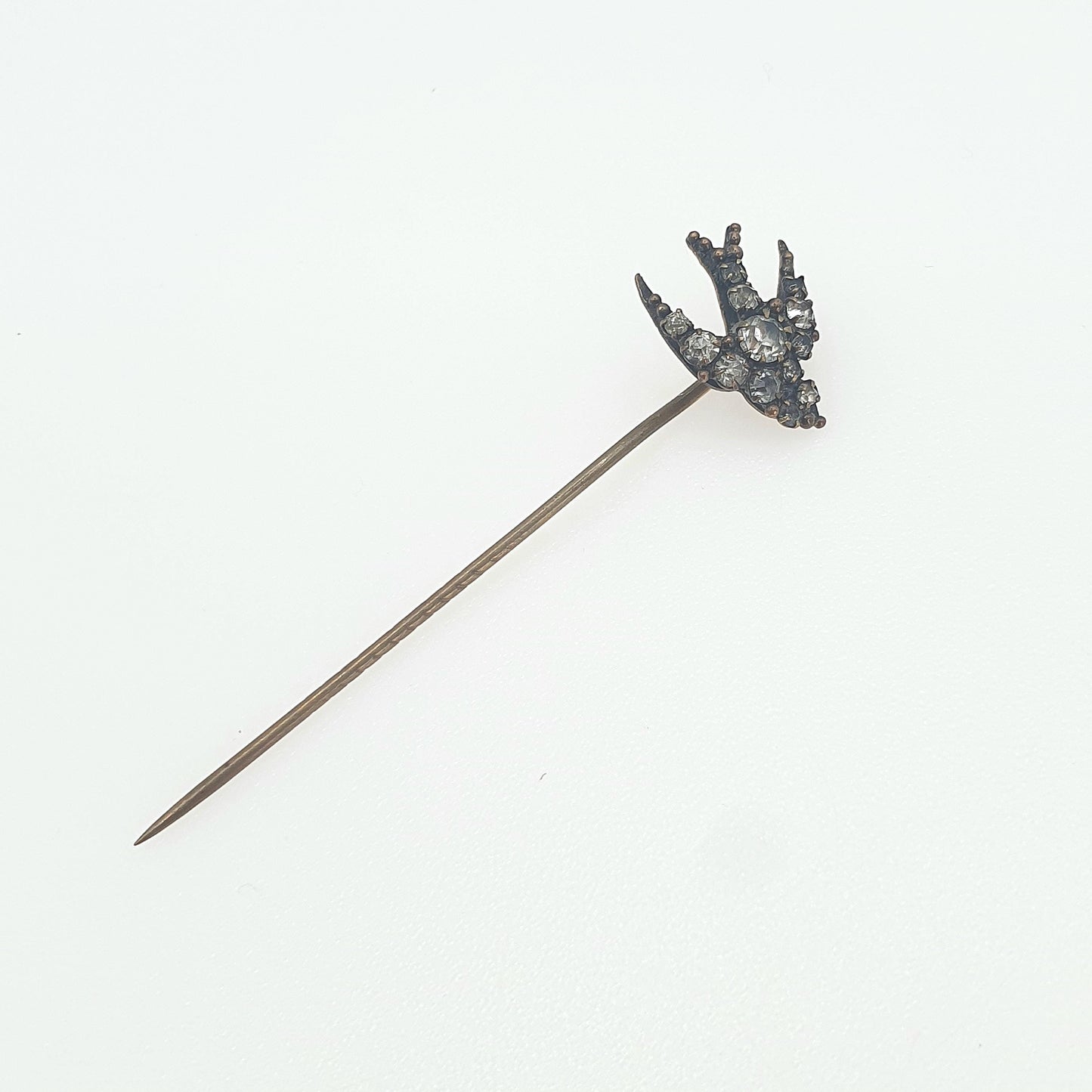 Antique Victorian Diamond Paste Bird Stick Pin Lapel Pin Swallow Gold Tone Base Metal Vintage Jacket Coat Mens Gents Jewelry Jewellery