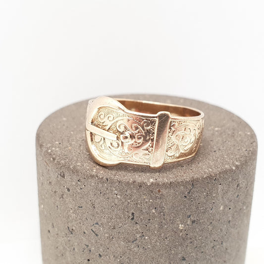 Vintage 9k 9ct Gold Buckle Band Ring Stacking Stacker 1963 Hallmarked Solid 375 9kt Belt Jewelry Jewellery