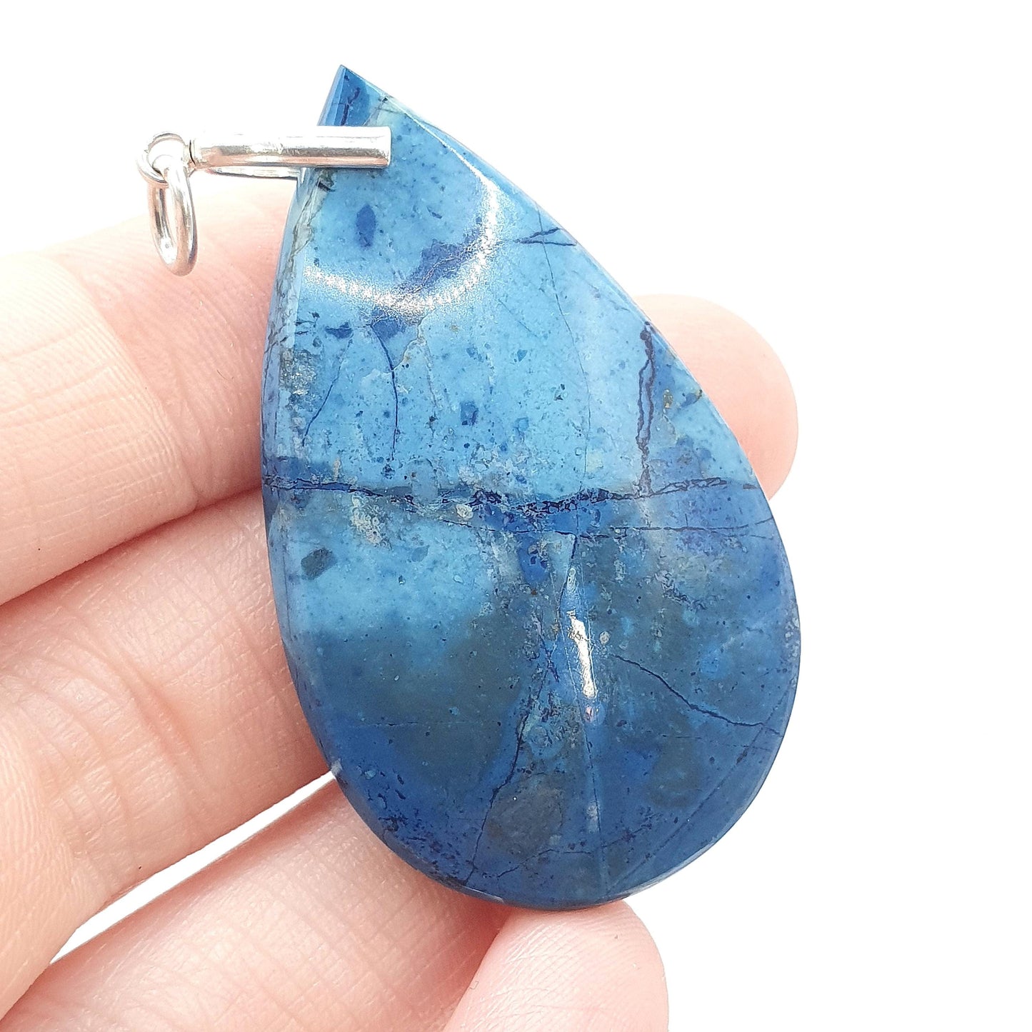 Antique Art Deco Sodalite Pendant Solid Silver Necklace Large Blue Teardrop Gemstone Large Jewelry Vintage Jewellery