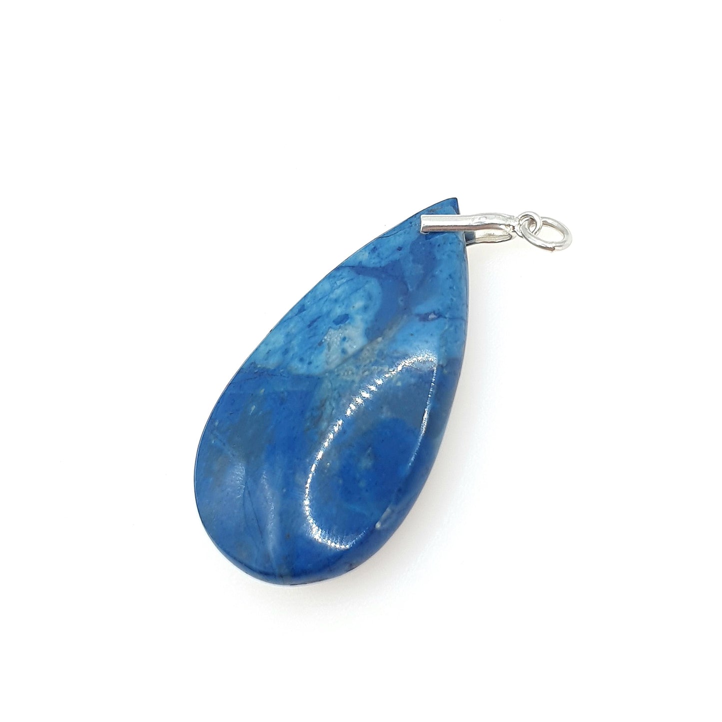 Antique Art Deco Sodalite Pendant Solid Silver Necklace Large Blue Teardrop Gemstone Large Jewelry Vintage Jewellery