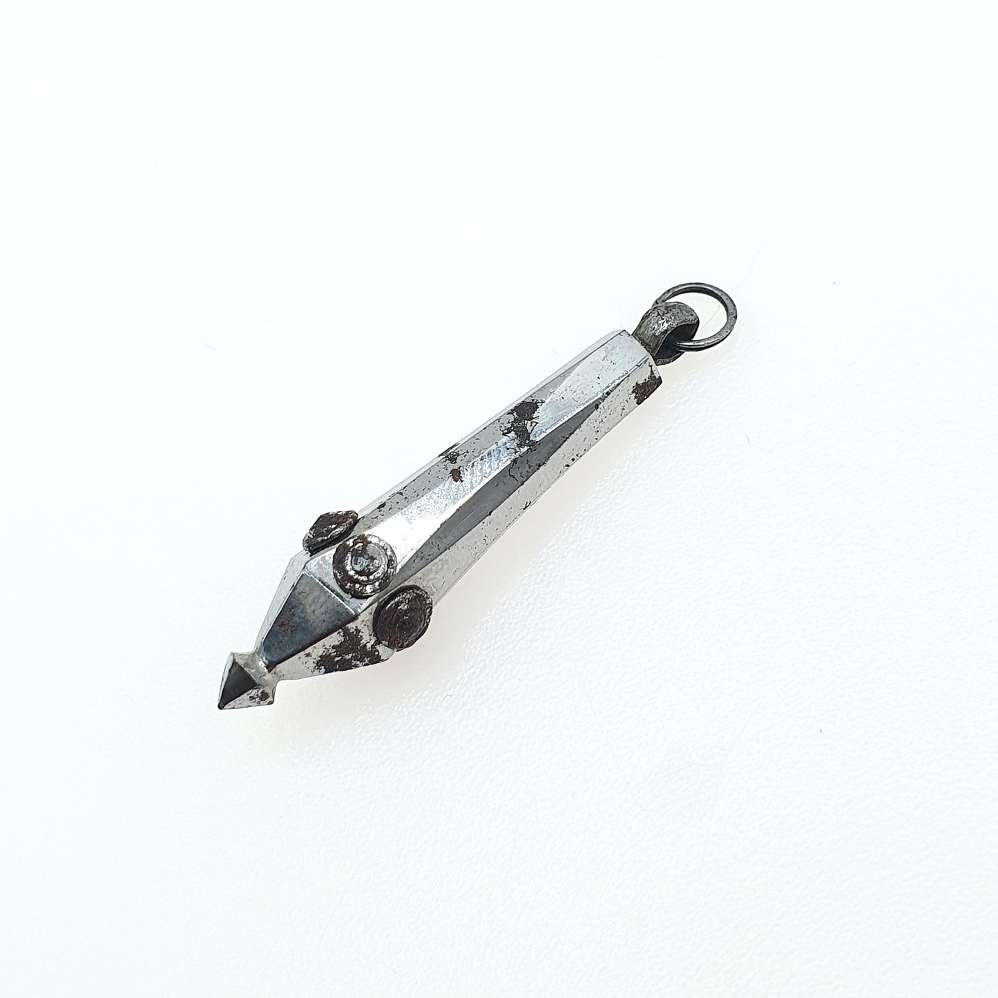 Antique Georgian Steel Cut Pendant Necklace Pointed Torpedo Shape Split Ring Necklace Vintage Jewelry Jewellery