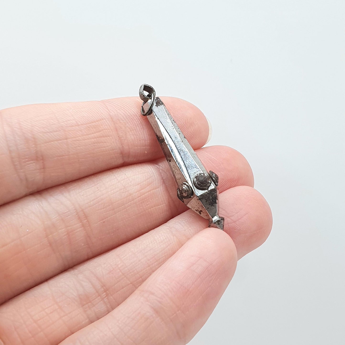 Antique Georgian Steel Cut Pendant Necklace Pointed Torpedo Shape Split Ring Necklace Vintage Jewelry Jewellery