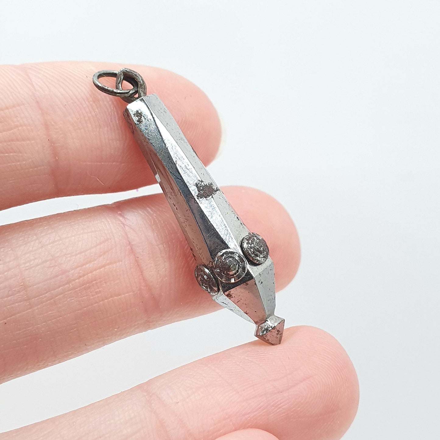 Antique Georgian Steel Cut Pendant Necklace Pointed Torpedo Shape Split Ring Necklace Vintage Jewelry Jewellery