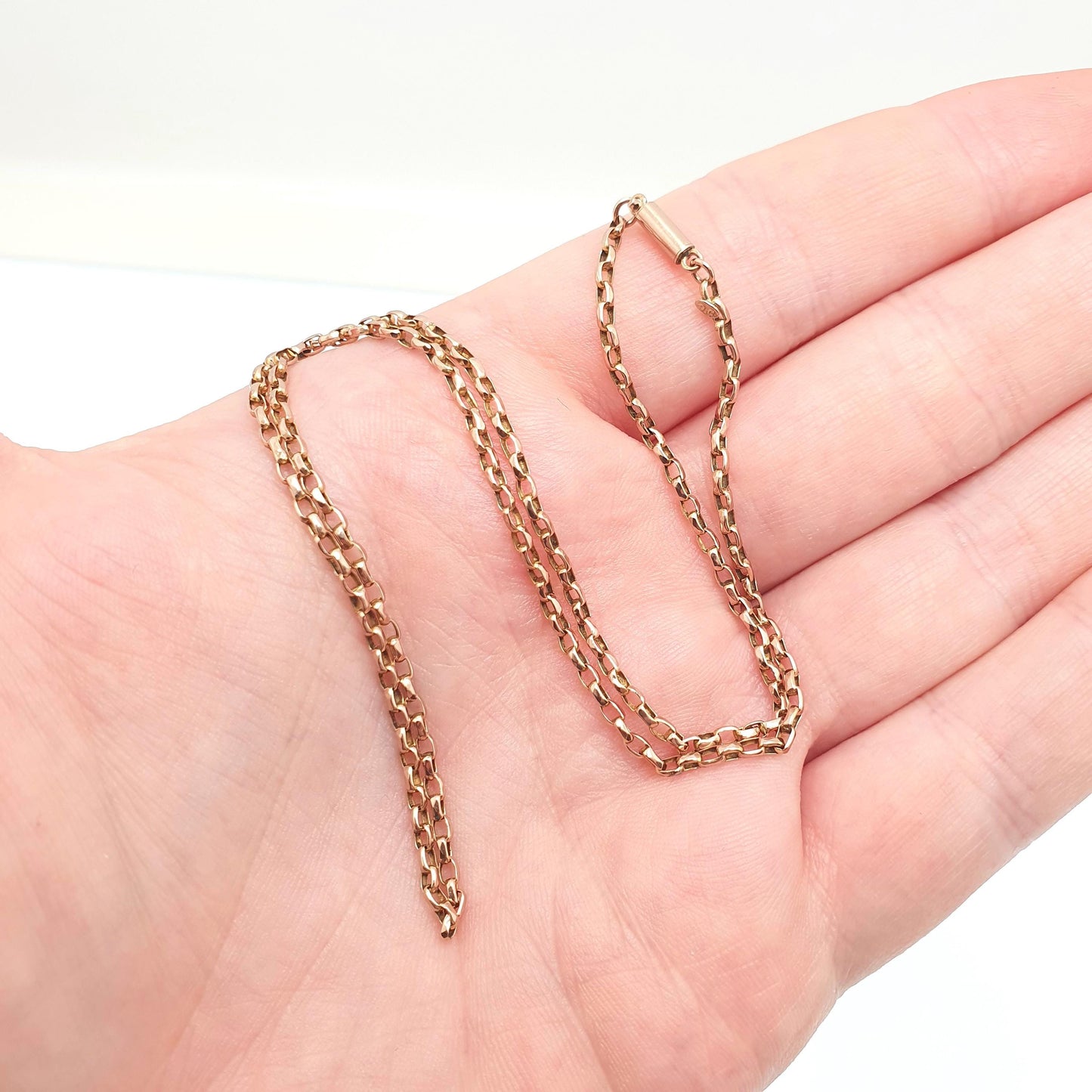 Antique Victorian 9ct Rose Gold Chain Necklace Belcher Cable Link Solid 9k Vintage 2.62g 42cm