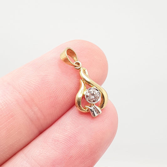 Vintage 18ct 18k Gold Diamond Pendant 0.15ct Necklace Solid 750 Natural Solitaire Brilliant Cut Figure 8