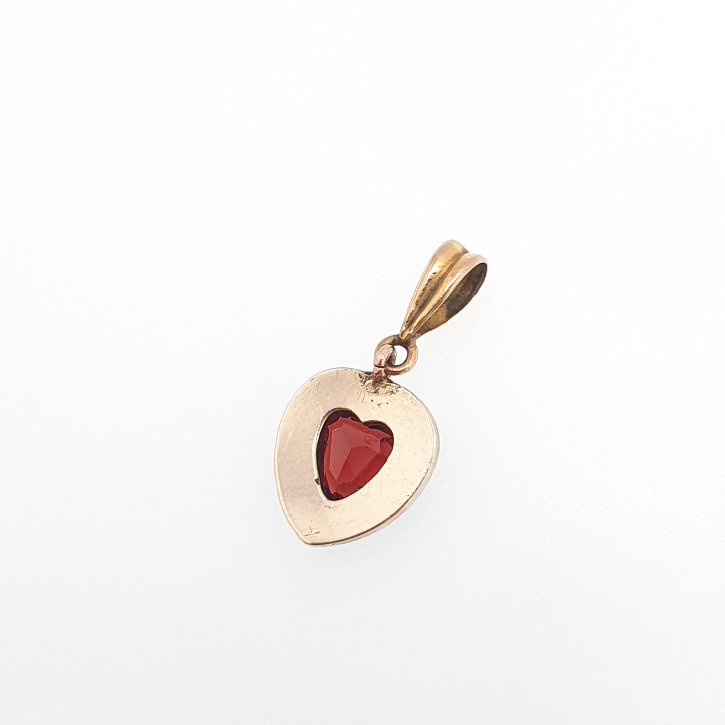 Antique Victorian 9ct Gold Garnet Heart Pendant Seed Pearl Puffer Necklace Solid 9k 375 9kt Vintage