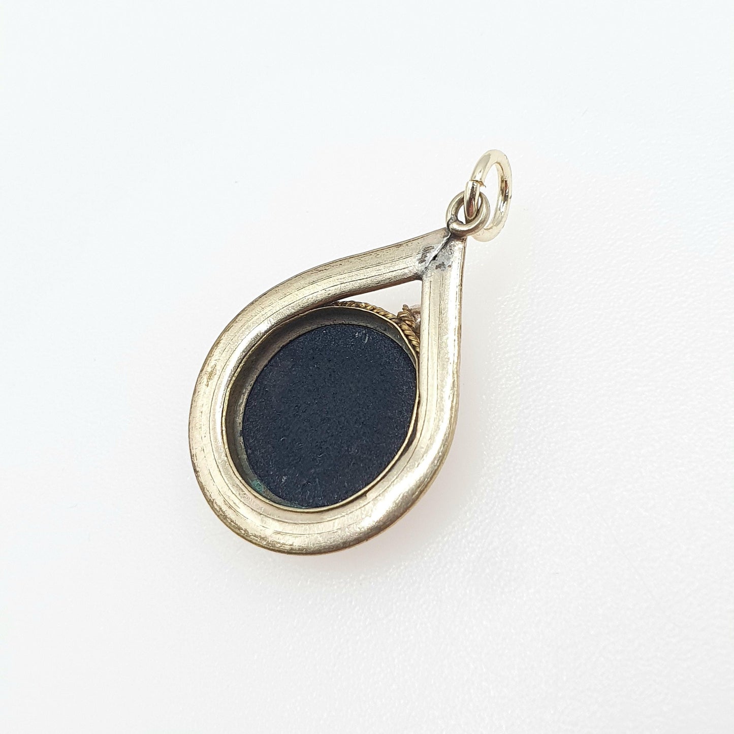 Antique Victorian Gold Gilt Intaglio Pendant Flower French Jet Czech Glass Vintage Womens Jewelry Jewellery Necklace Floral