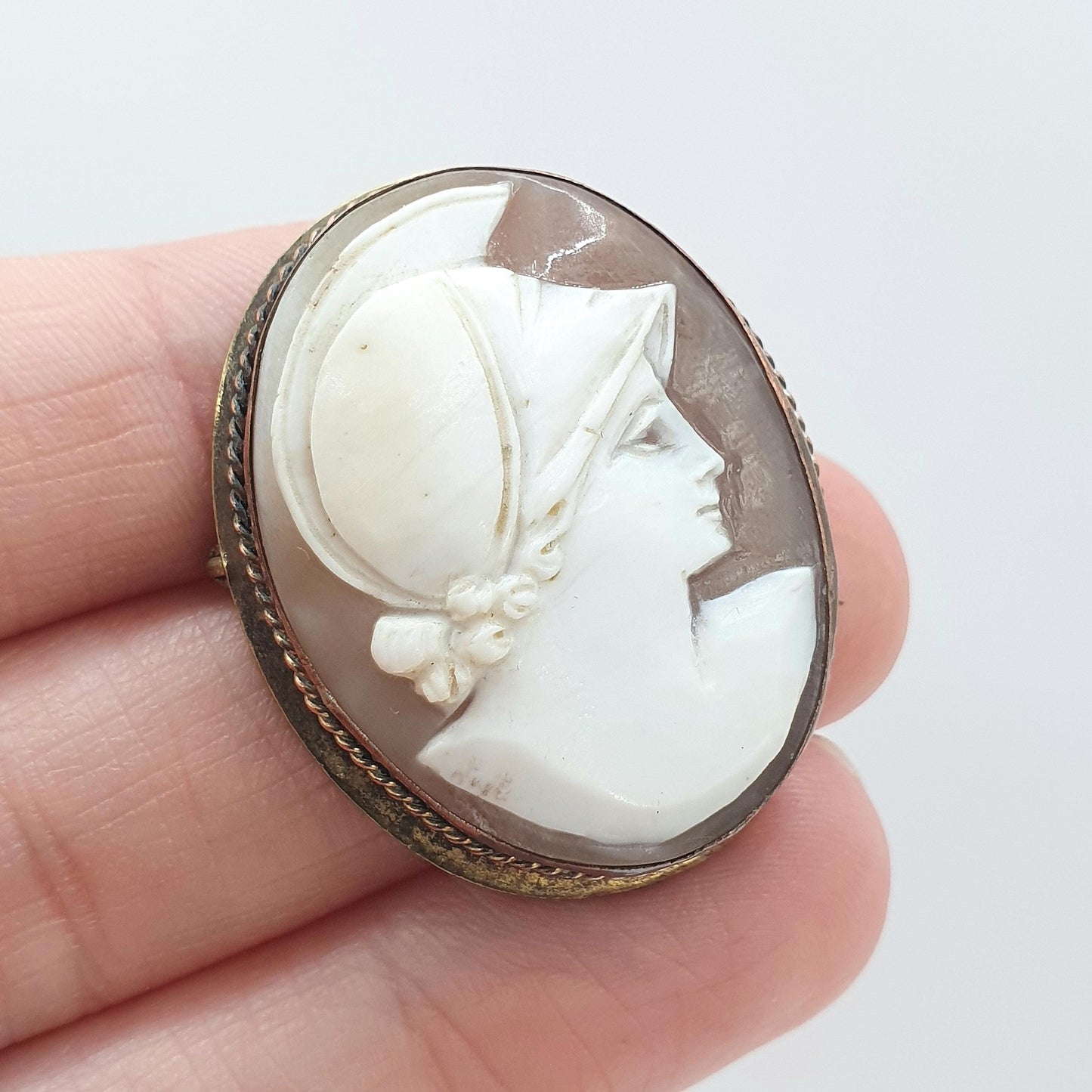 Antique Mars Cameo Brooch Roman God of War Hand Carved Shell Mythology Legends Jewellery Vintage Jewelry